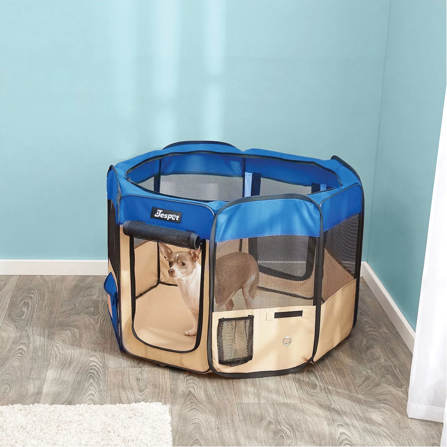 Jespet Portable Dog Exercise Pet Soft-Side Playpen (Large; Royal Blue and Beige), PPP-61BL