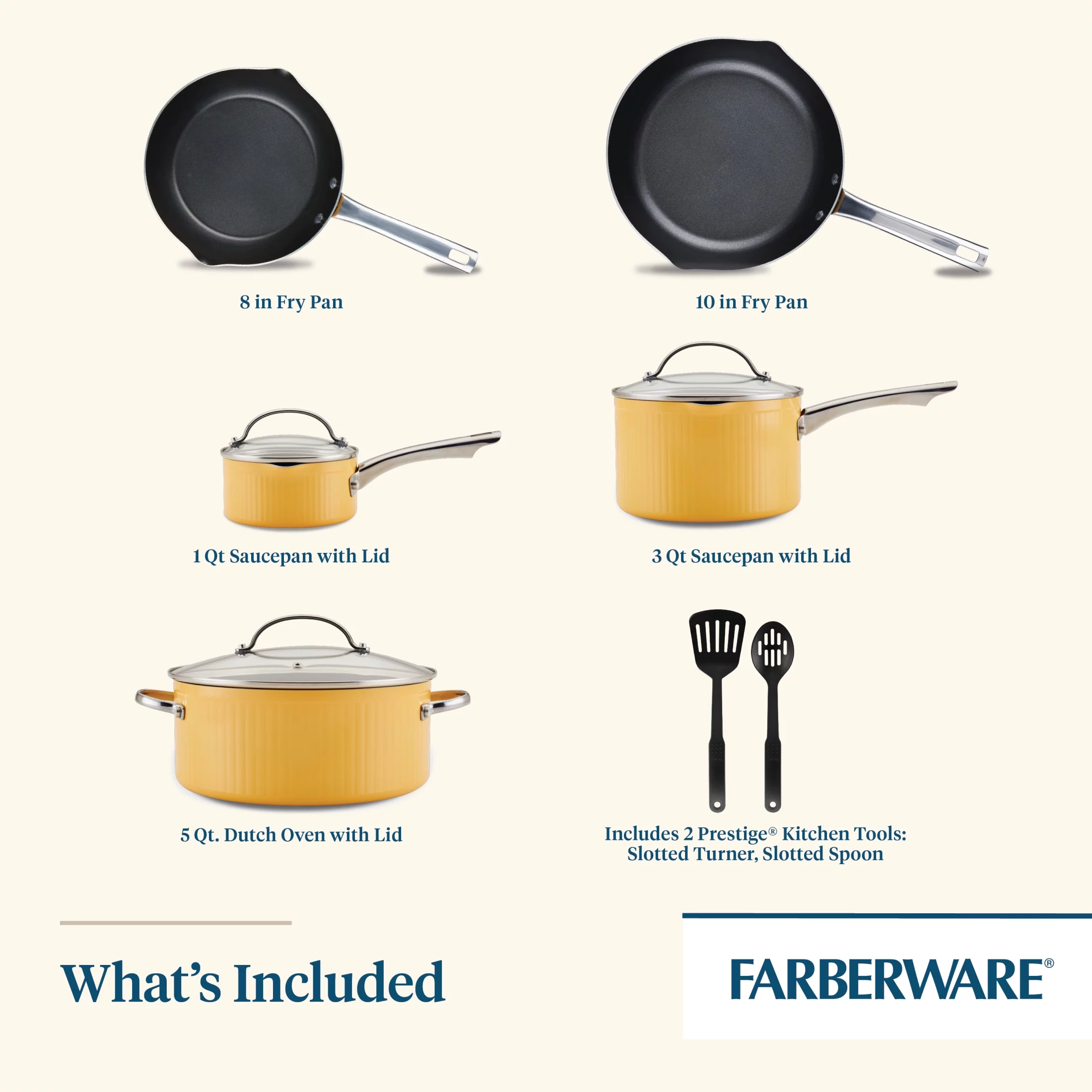 Farberware Style 10 Piece Nonstick Cookware Pots and Pans Set, Yellow