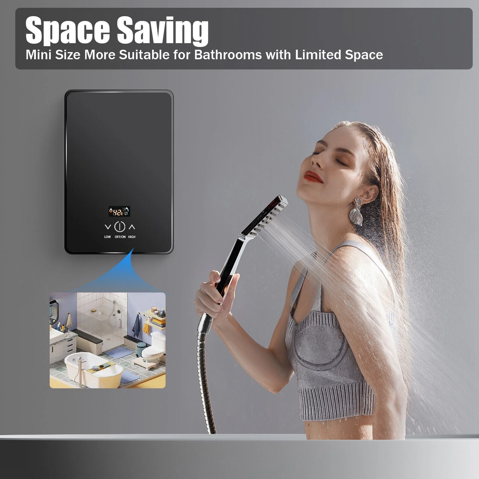 Instant Electric Tankless 6500W Home Hot Water Heater Whole House Black 220V 8L