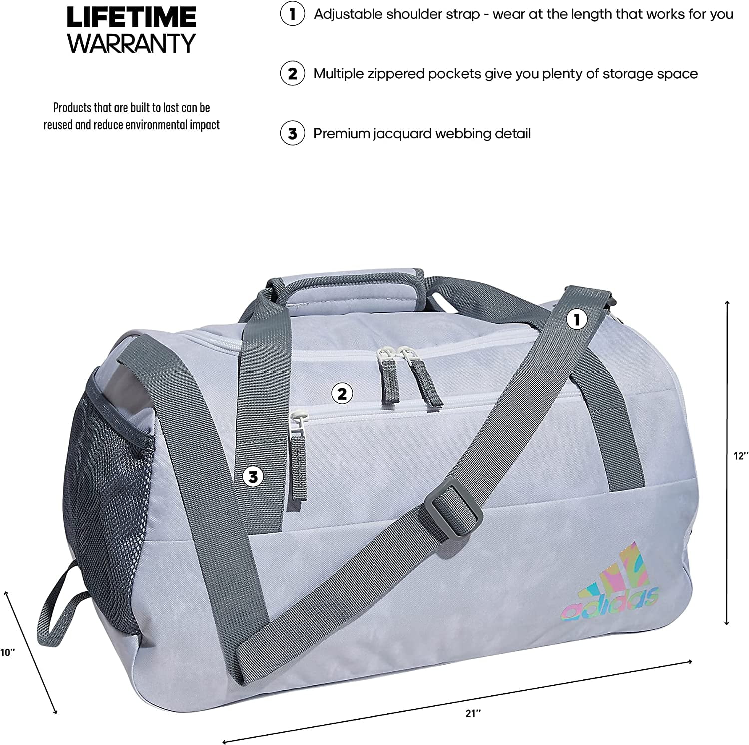 adidas Squad 5 Duffel Bag One Size Stone Wash White/Grey/Rainbow Cosmo