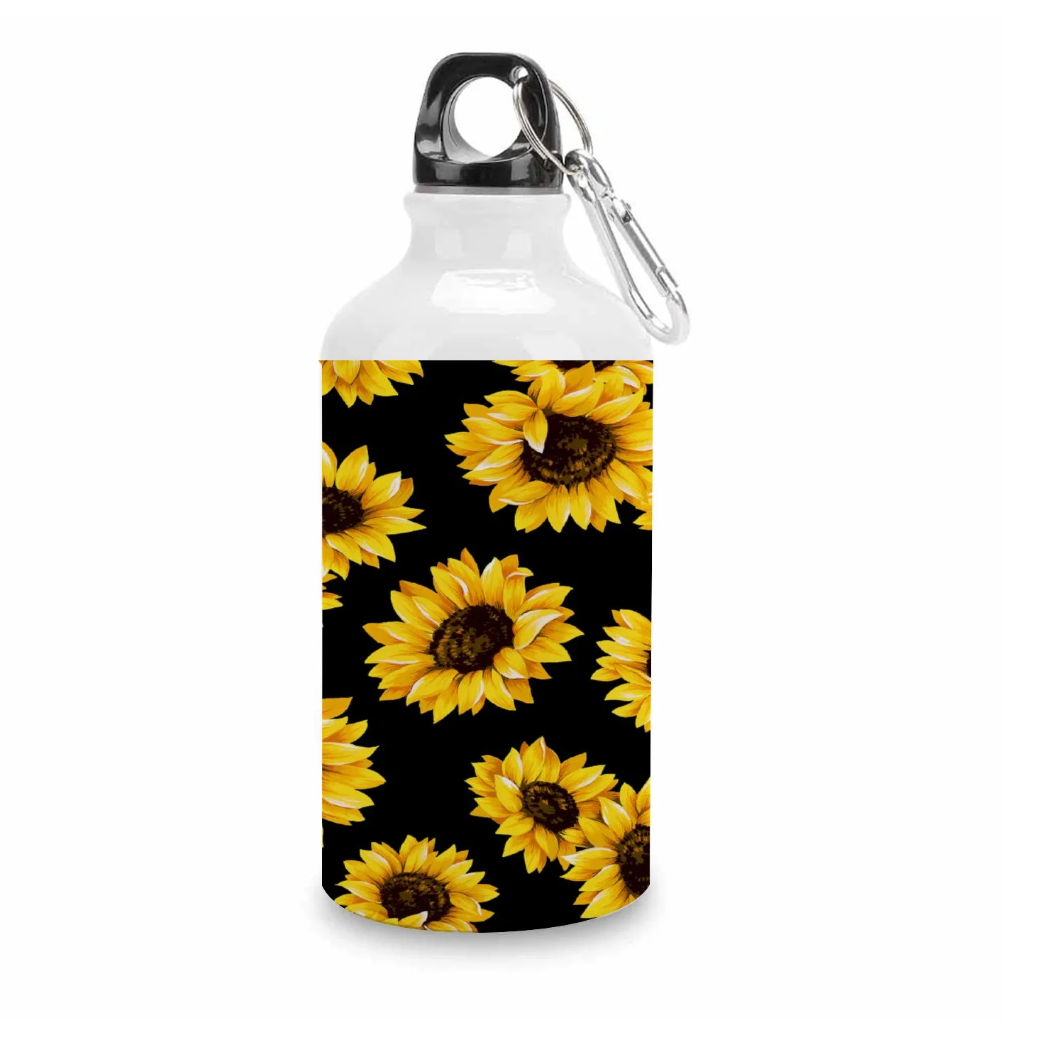 GZHJMY Sports Water Bottles, Sunflower on Black Background Large Capacity Aluminium Portable Leakproof Lightweight Drink Bottles for Fitness and Outdoor Enthusiasts