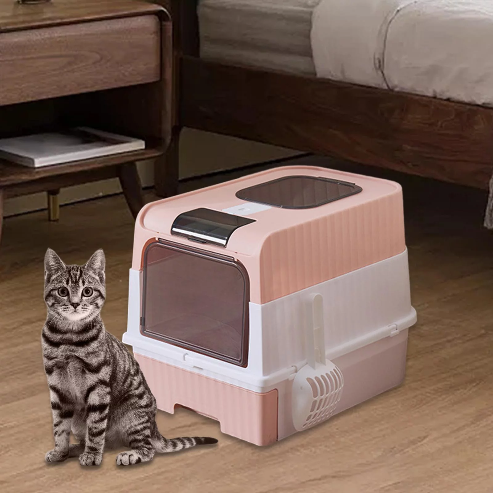 Hooded Cat Litter Boxes Durable Pet Supplies Removable Privacy Pet Litter Boxes Pink