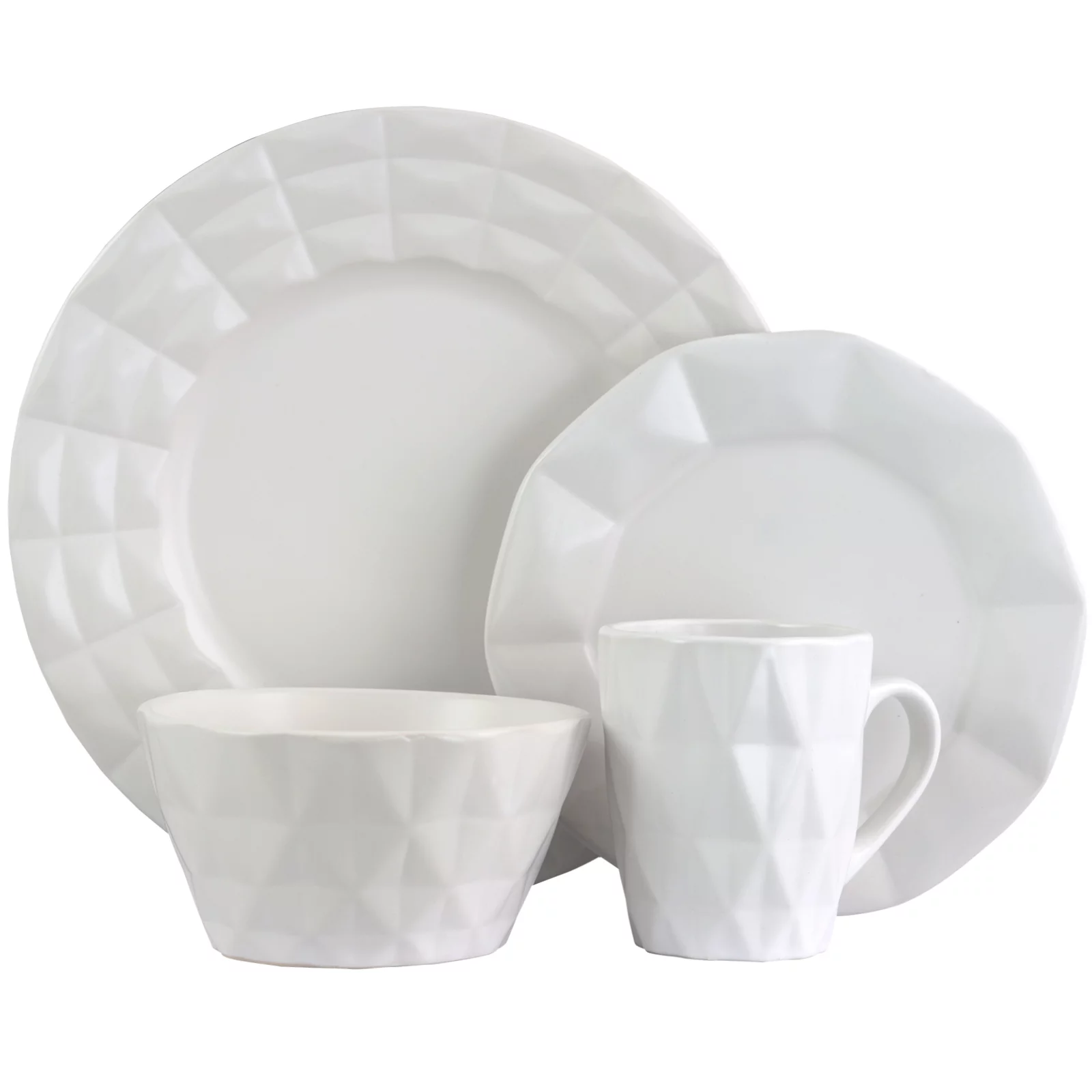 Elama Retro Chic 16-Piece Glazed Dinnerware Set in White