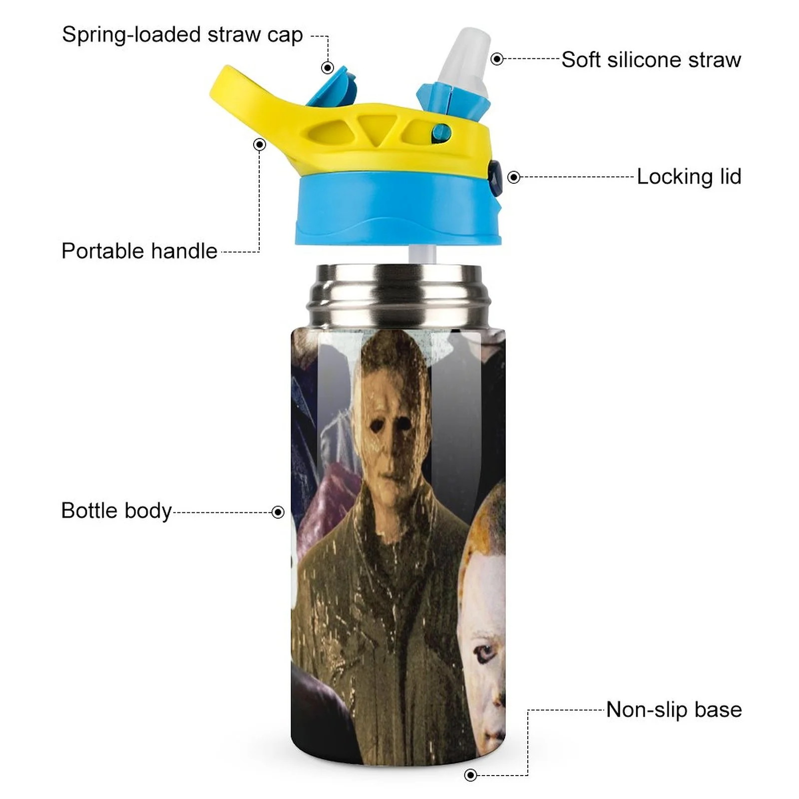 Michael Myers Kid's Insulated Water Bottle With Straw Vacuum Stainless Steel Cup Leak-Proof Children Toddler Thermoses