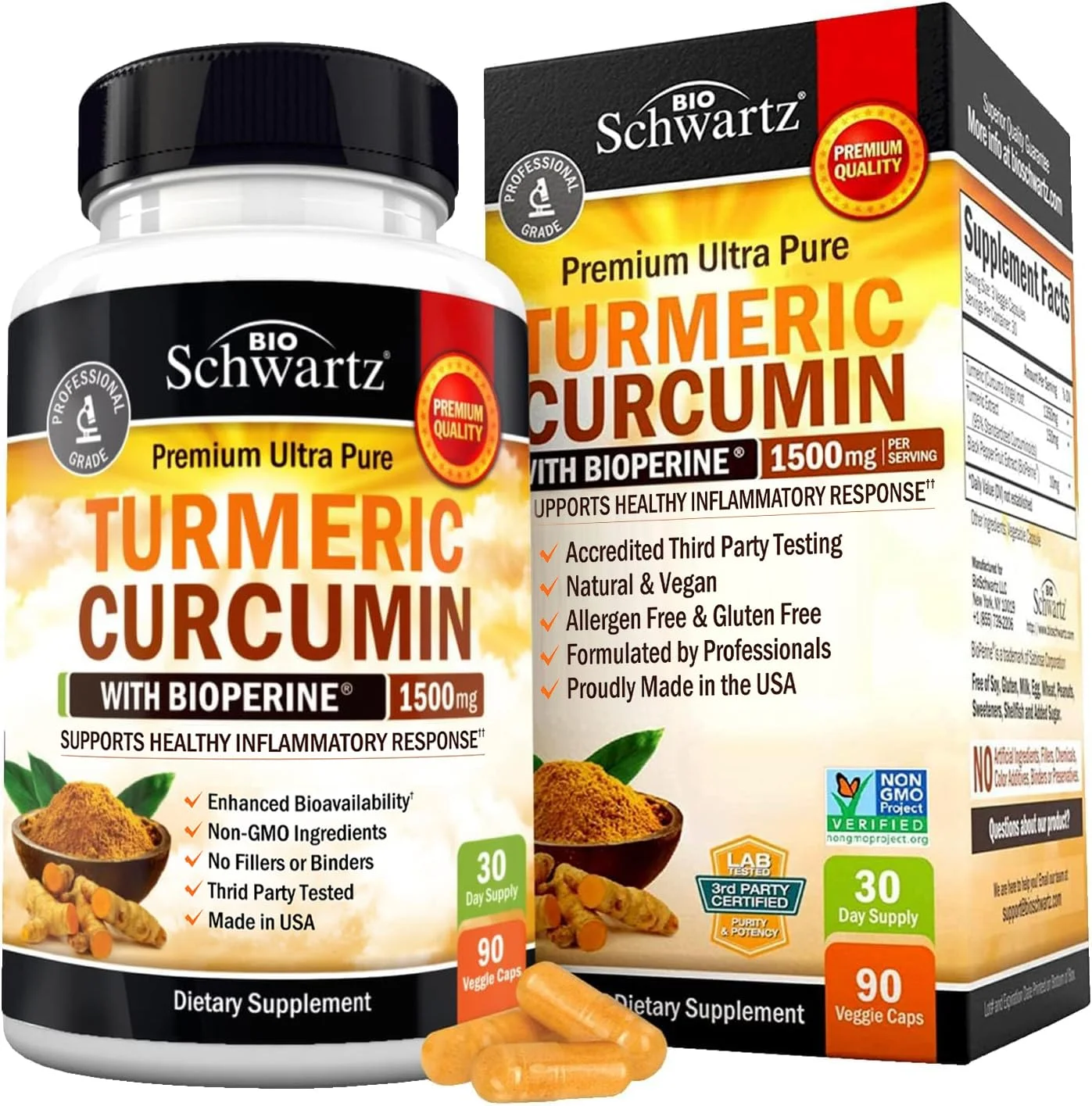 BioSchwartz Turmeric Curcumin with BioPerine 1500mg |  Turmeric Capsules with Black Pepper, 90ct