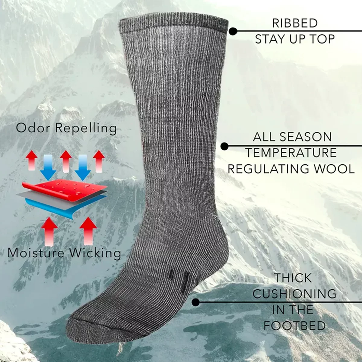 DG Hill 6 Pair Thermal 80% Merino Wool Socks Crew Winter Men’s Women’s Kids