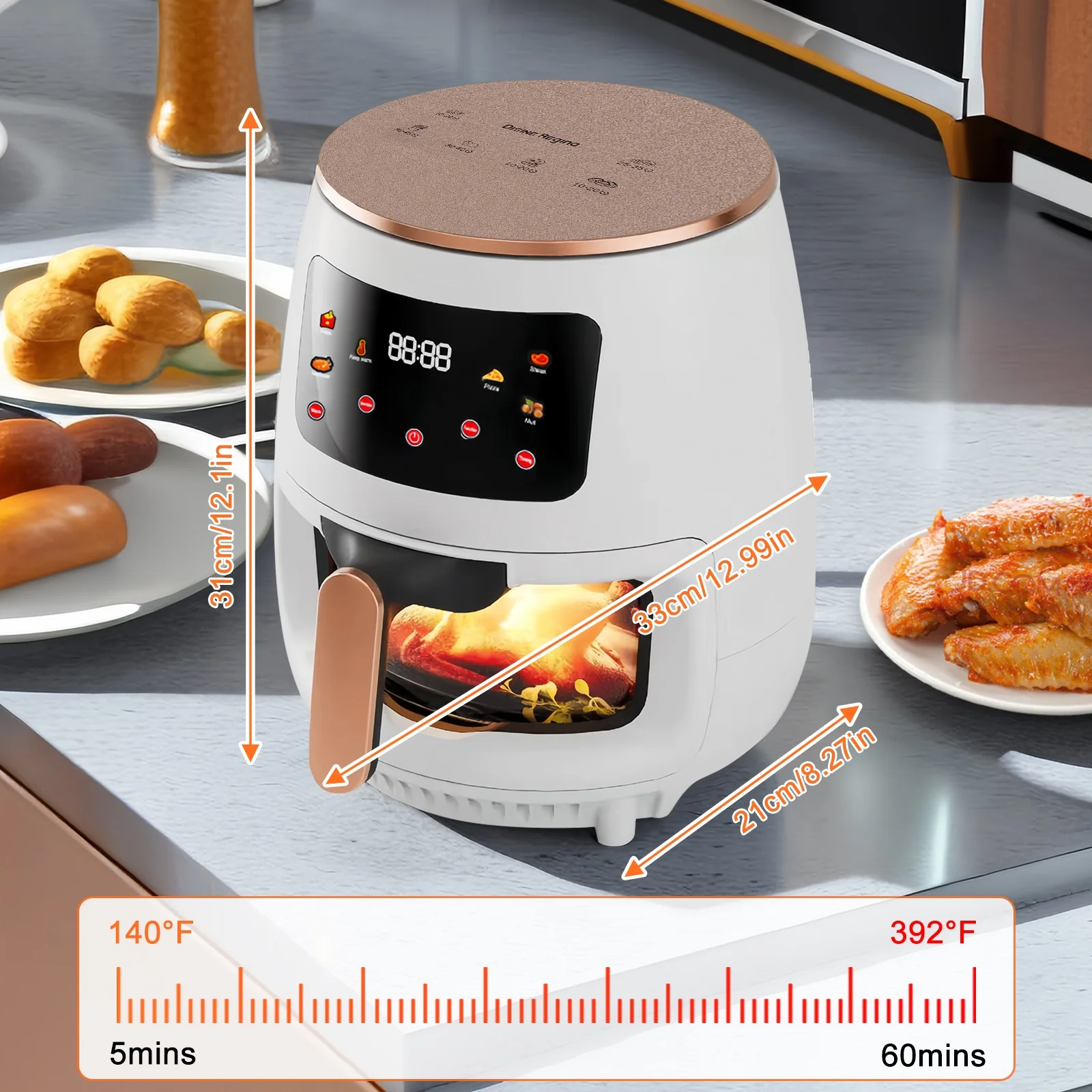 Air Fryer Oven 2400W Oil Free Nonstick Cooker with 6 Cook Presets Borosilicate Glass Basket 6 QT Visible Cooking Window Digital Controls Air Fryer for Healthy Cooking