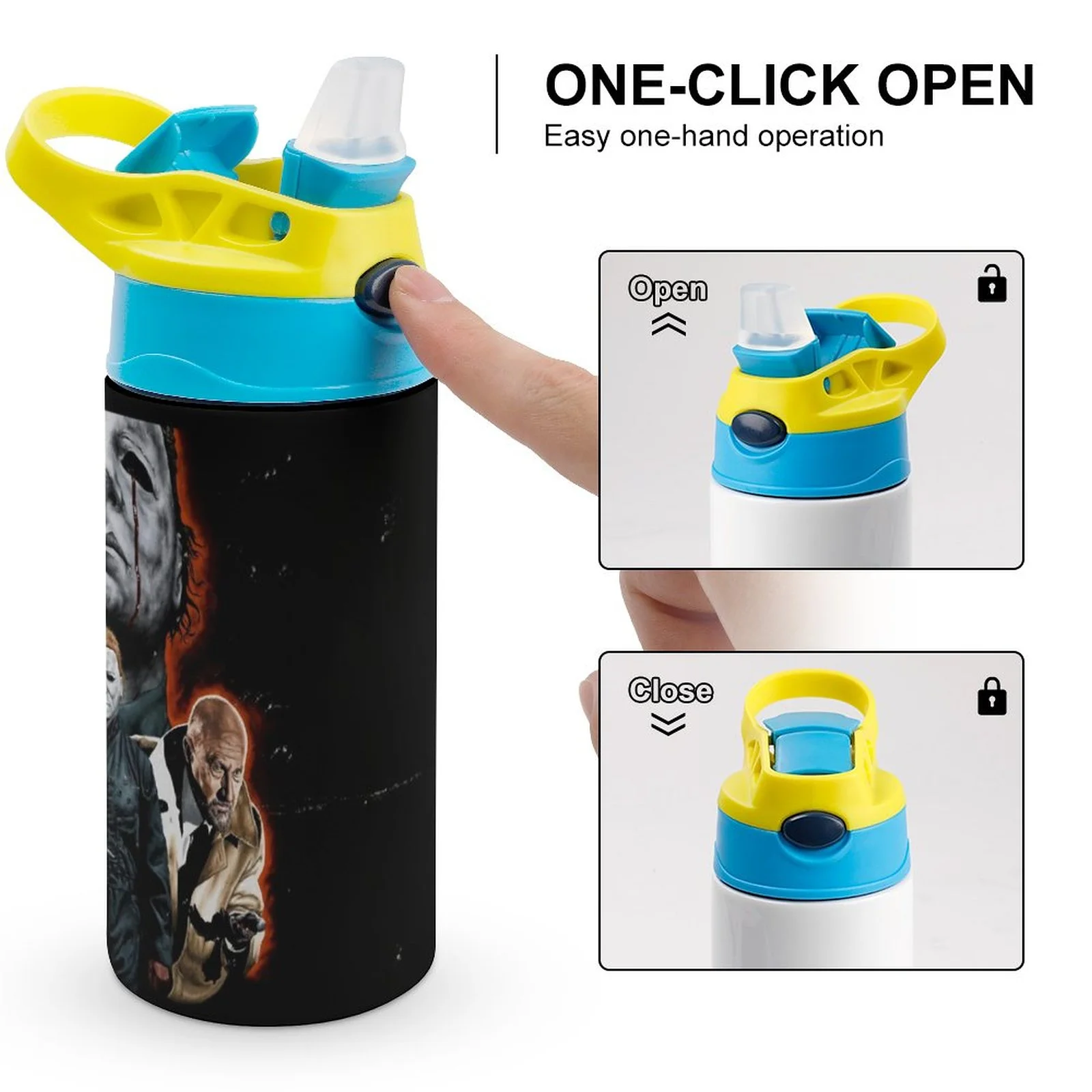 Michael Myers Characters Kid's Insulated Water Bottle With Straw Vacuum Stainless Steel Cup Leak-Proof Children Toddler Thermoses