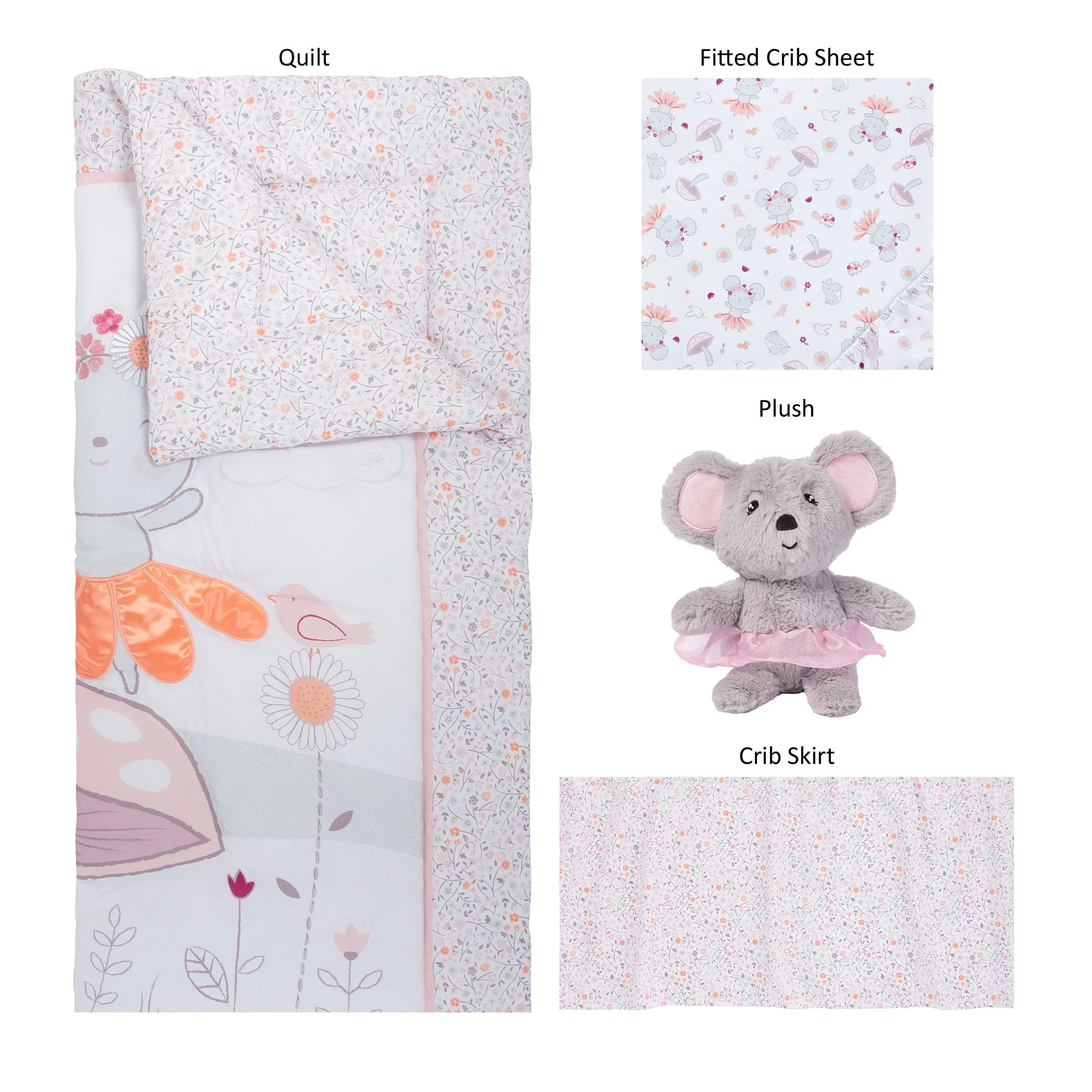 Sammy & Lou Dancing Mouse 4 Piece Crib Bedding Set, Multi-Color, Infant, Mouse Character