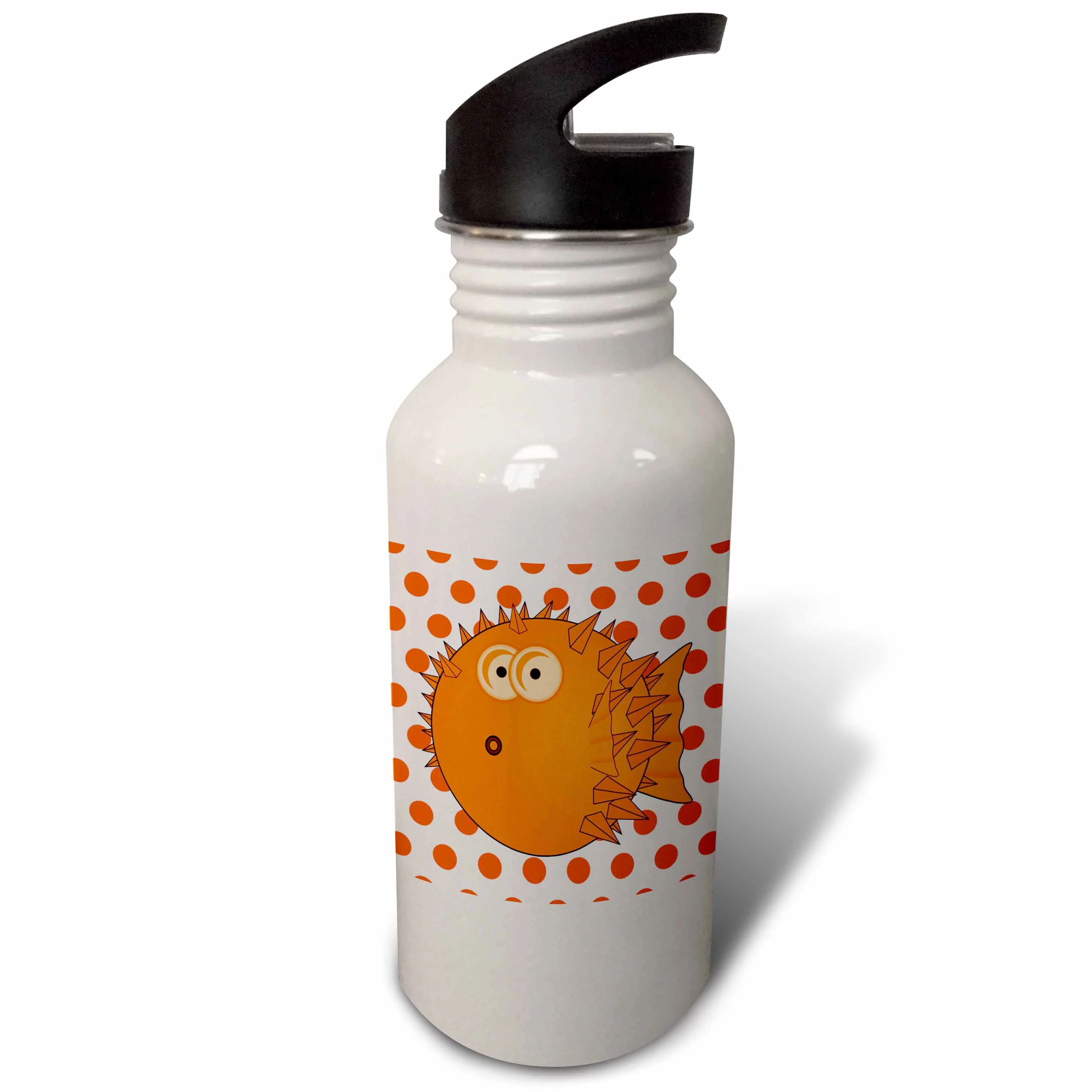 Print of Orange Blowfish On Orange Dots 21 oz Sports Water Bottle wb-204021-1