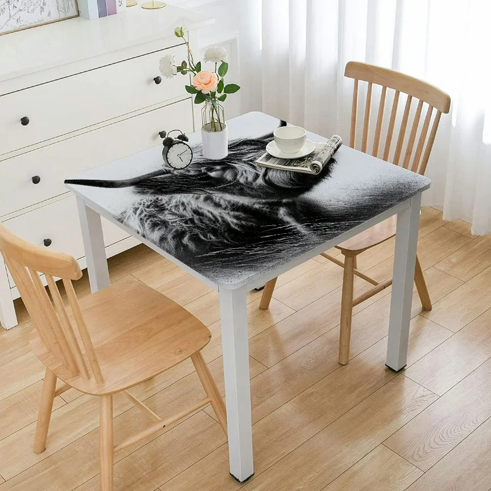 cbxzyzzc Waterproof Tablecloth Square Washable Table Cloths Funny Farm Yak Highland Cow Oil Proof Table Cover for Kitchen Dining/Party/Holiday/Wedding Tabletop Decor Black and Gray Animal Portraits
