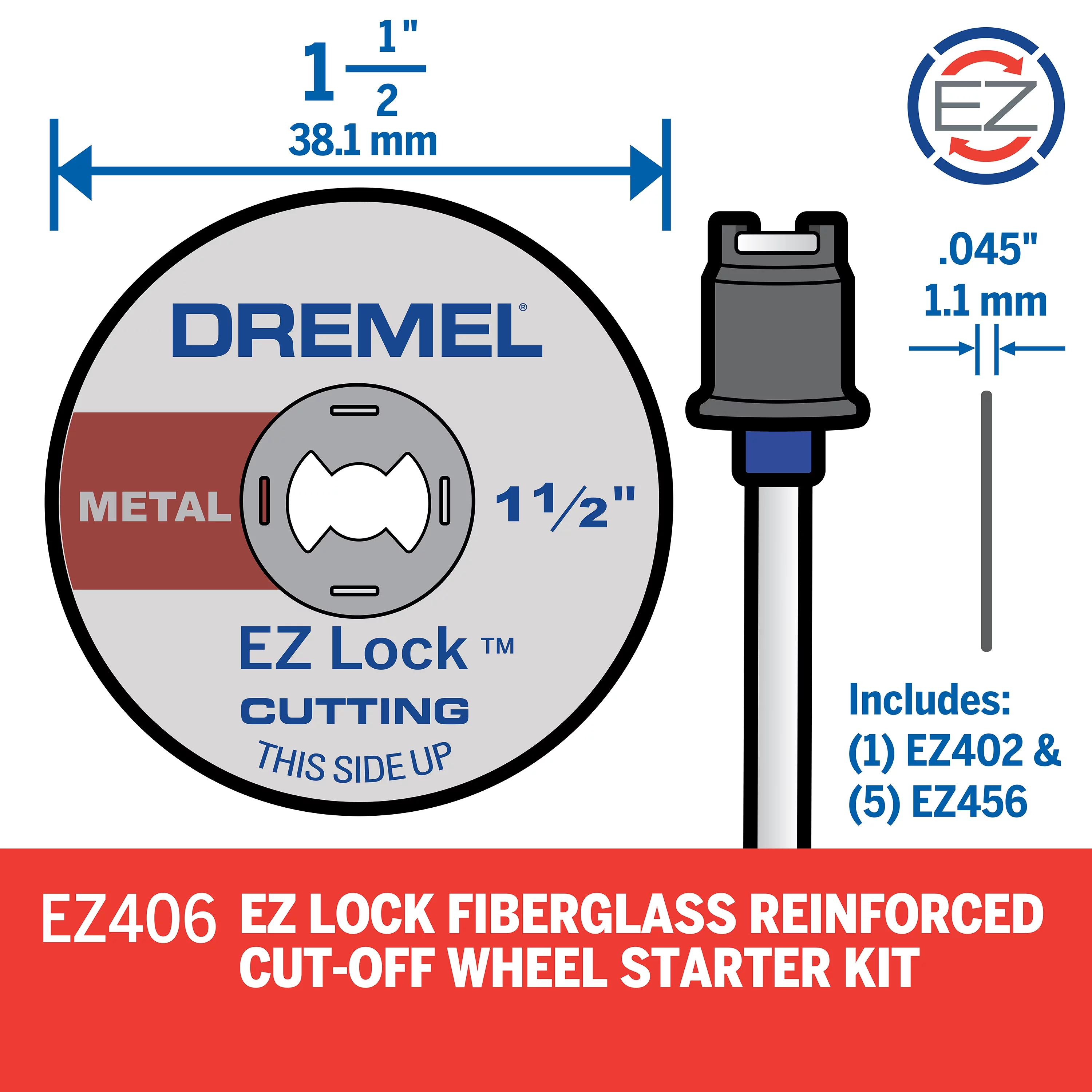 Dremel EZ406-02 1 1/2-inch EZ Lock Rotary Tool Cut-off Wheel and Mandrel Metal Cutting Starter Kit