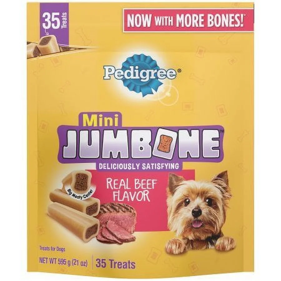 Pedigree Mini Jumbone Real Beef Flavor Dental Treats for Dogs, 21 oz Pouch (6 Pack)