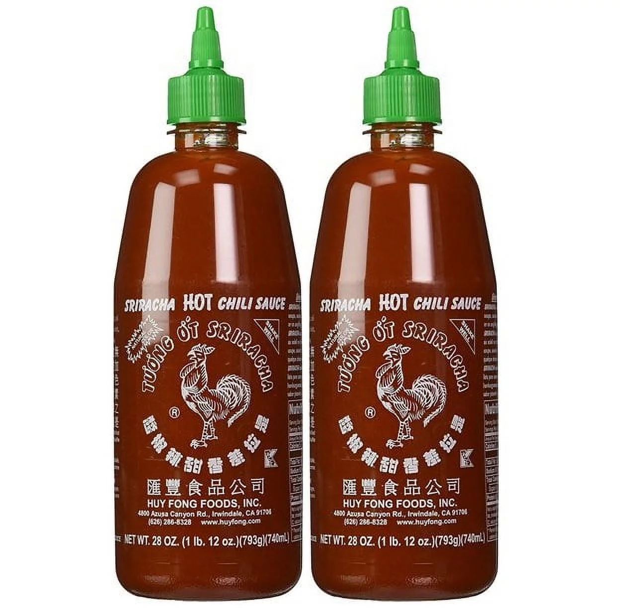 Huy Fong Sriracha Hot Chili Sauce, 28oz Bottles (2 pack)