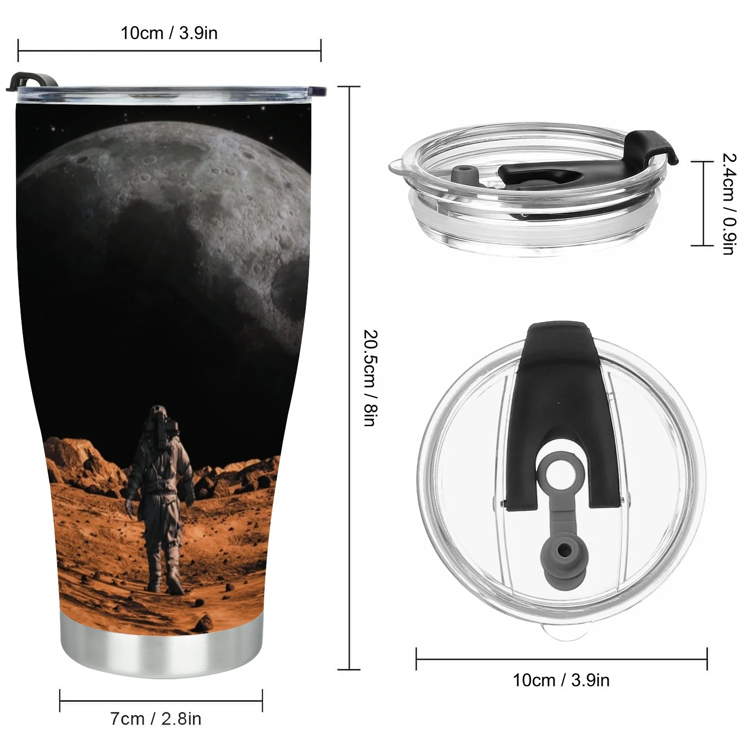 Hidove Stainless Steel Tumbler, Astronaut on The Mars Looking at The Planet 30oz Leak Proof & Stainless Steel Bottle for Hot & Cold Drinks - Coffee Travel Mug, Water Metal Canteen, Thermal Cup