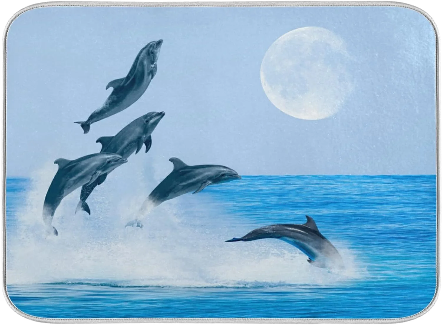 Wellsay Jumping Outer Water Dolphins Absorbent Dish Drying Mat Microfiber Kitchen Countertop Table Protector Multipurpose Counter Rack Sink Drainer Pad (16” x 18”)