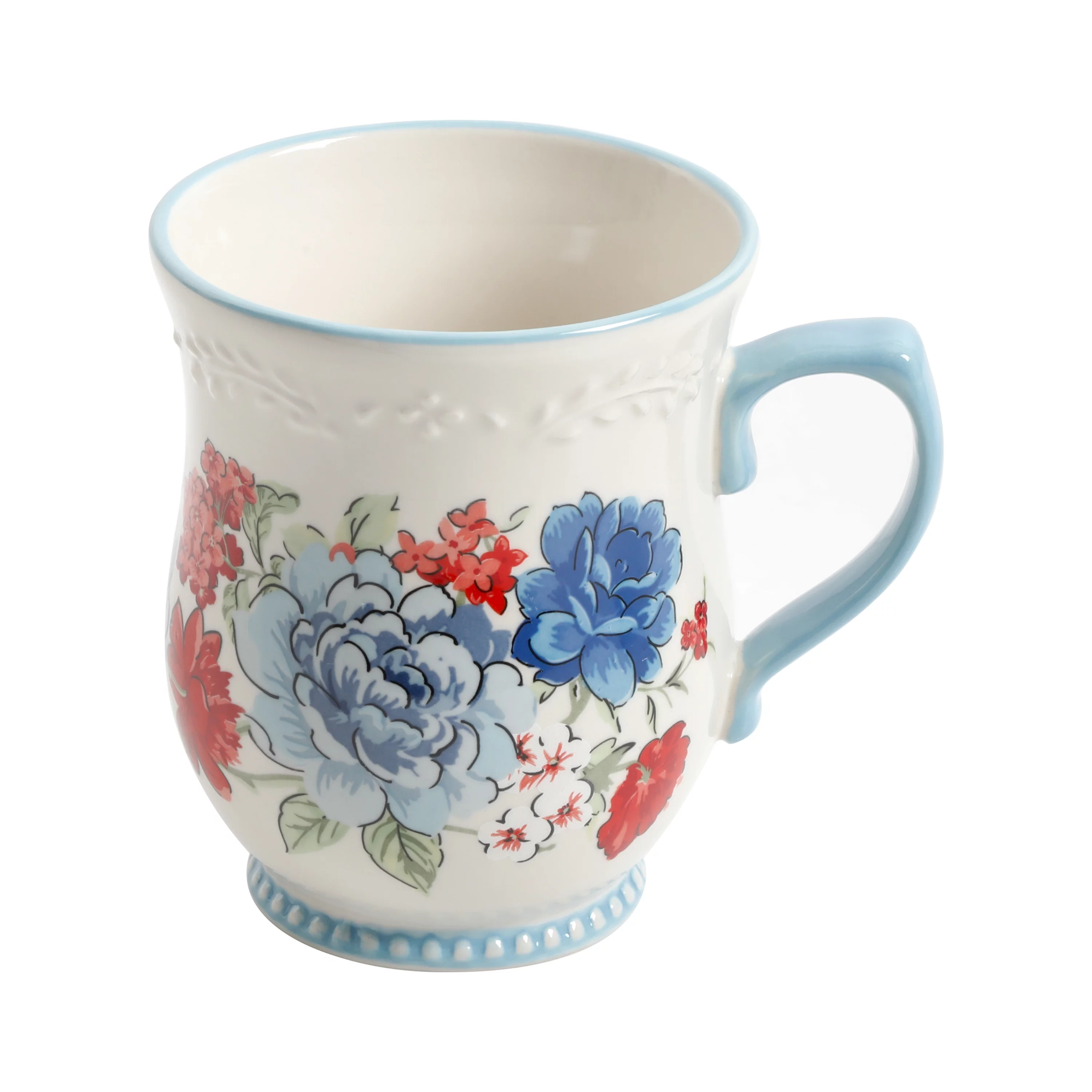 The Pioneer Woman Classic Charm White Ceramic 17-Ounce Mugs, 4-Pack