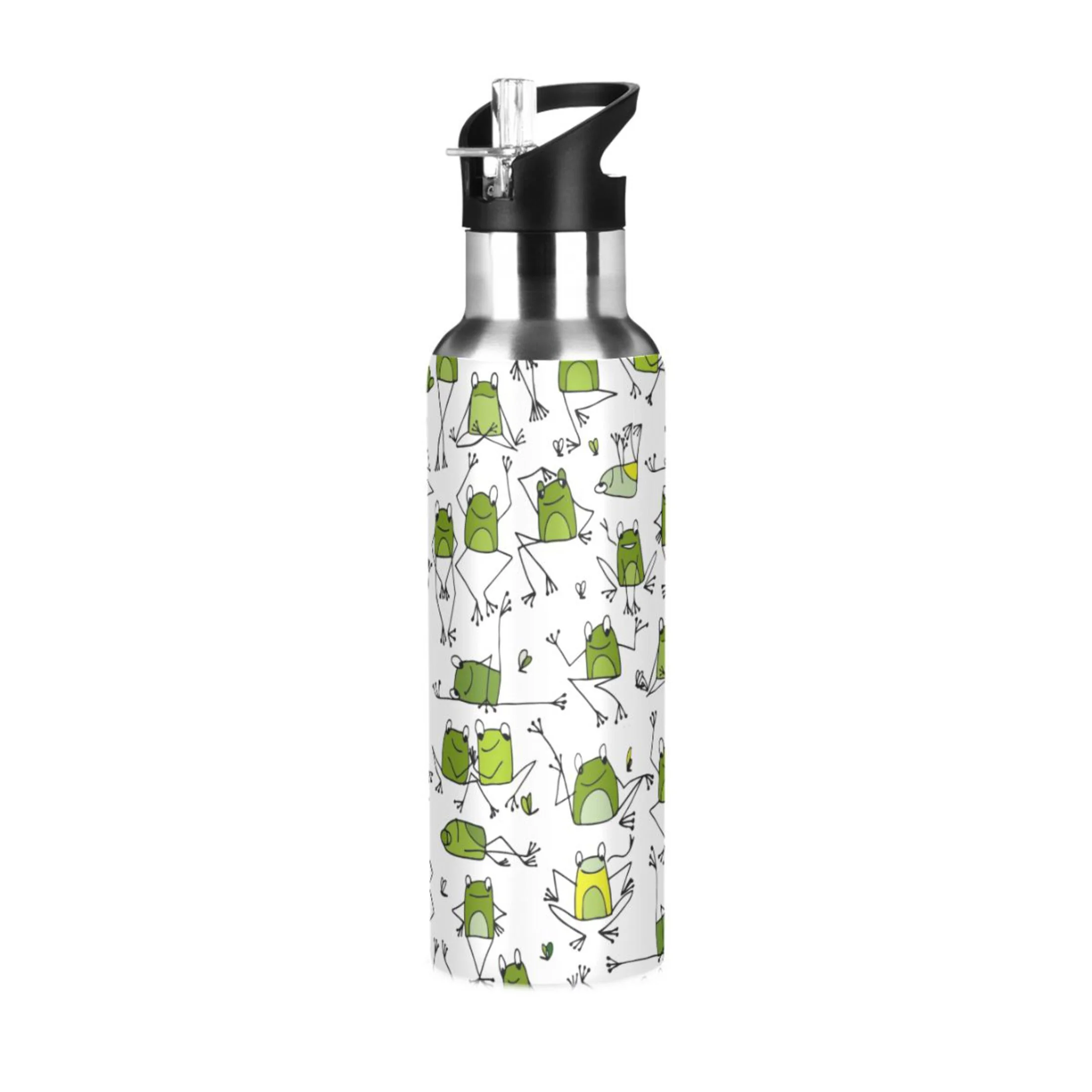Water Bottle with Straw Lid Leak Cartoon Frog Stainless Steel Insulated Thermos Vacuum Flask for Cold Hot Drinking for Sports Camping Gym Yoga