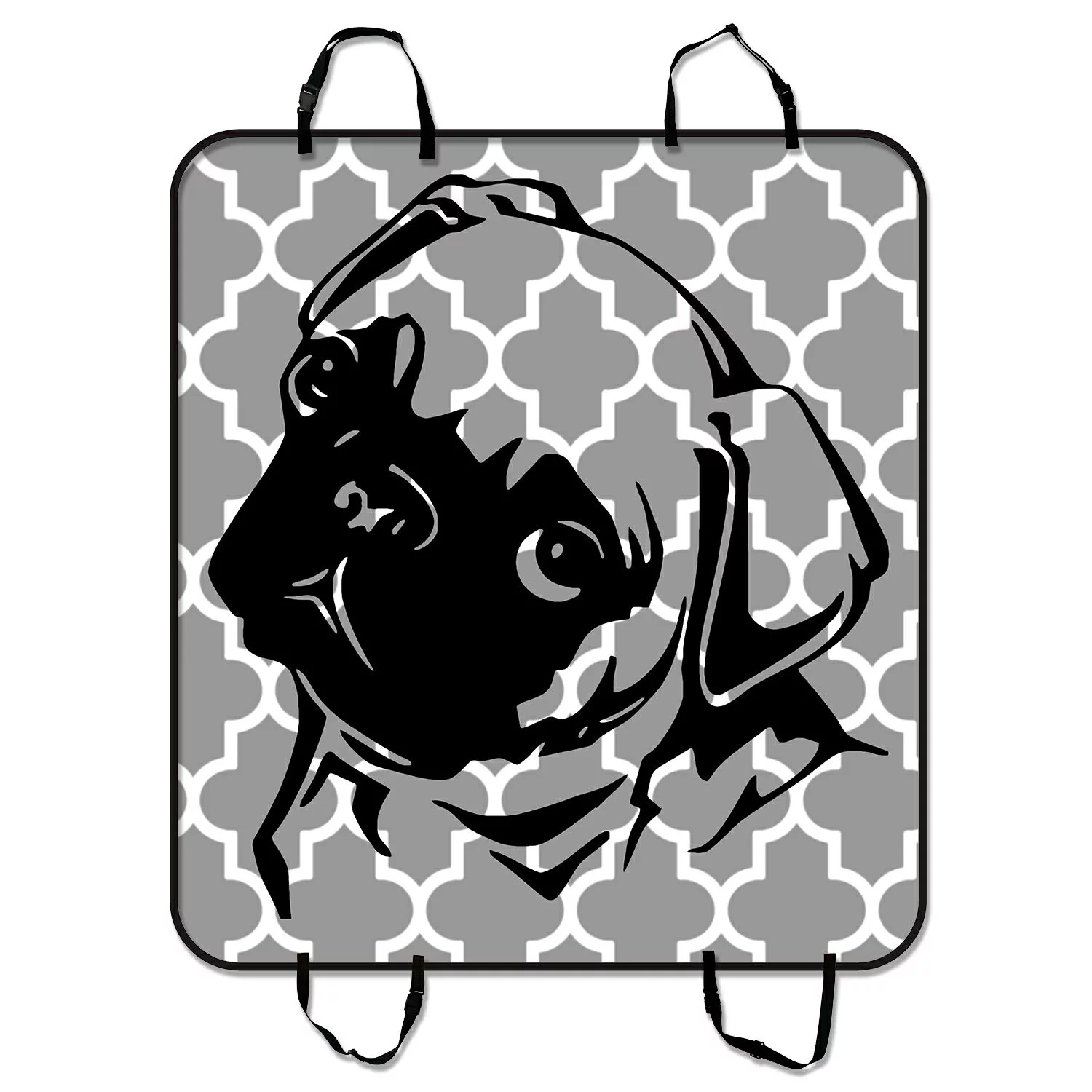 ZKGK Moroccan Tile Quatrefoil with Pug Dog Car Seat Cover Dog Car Seat Cushion Waterproof Hammock Seat Protector Cargo Mat for Cars SUVs and Trucks 54x60 inches