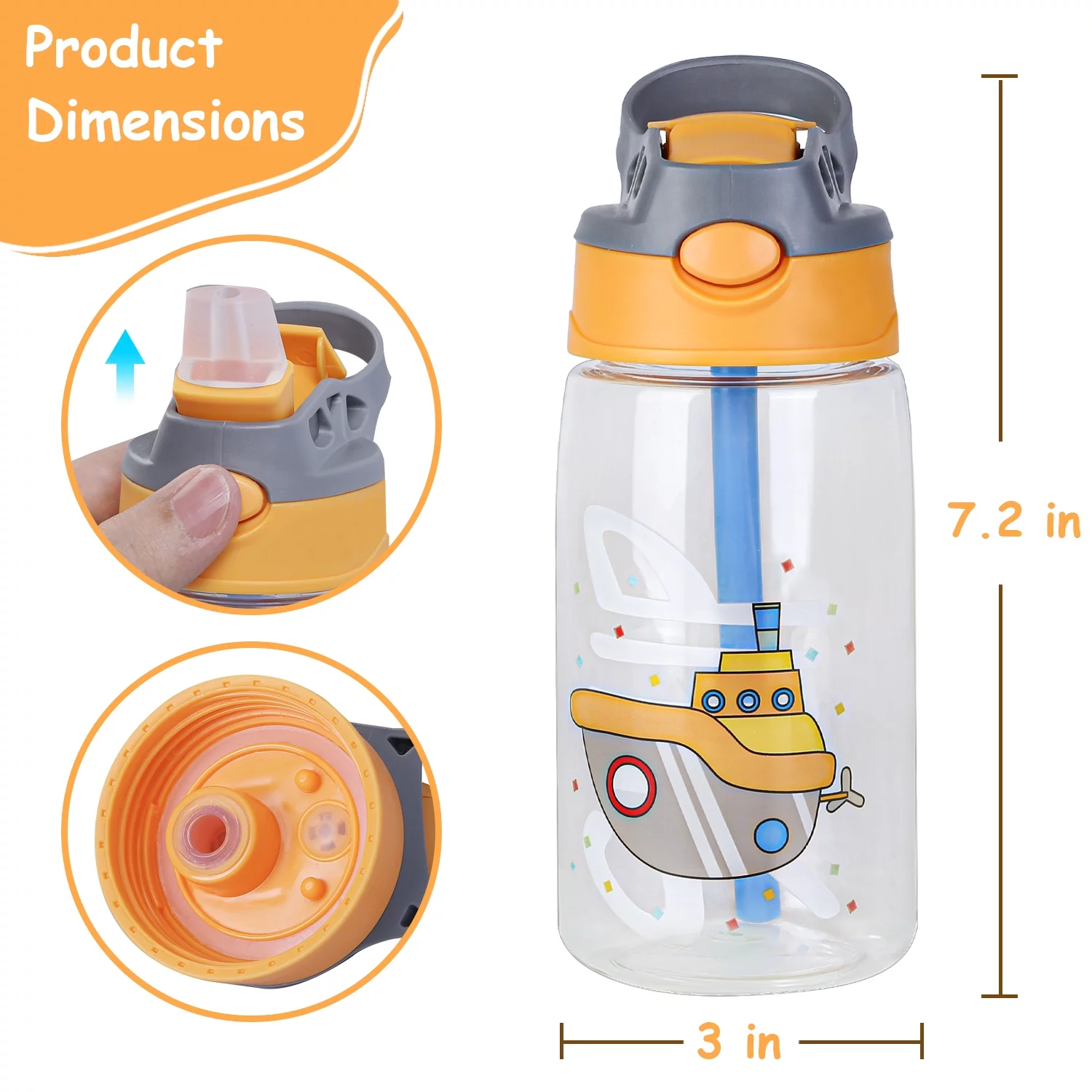 iMounTEK Kids Cleanable Water Bottle with Silicone Straw and Spill-Proof Lid, 480ml/16oz
