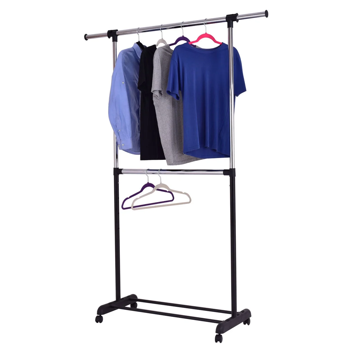 Ktaxon  Adjustable Rolling Clothes Rack Single Rail Hanging Garment Bar Heavy Hanger