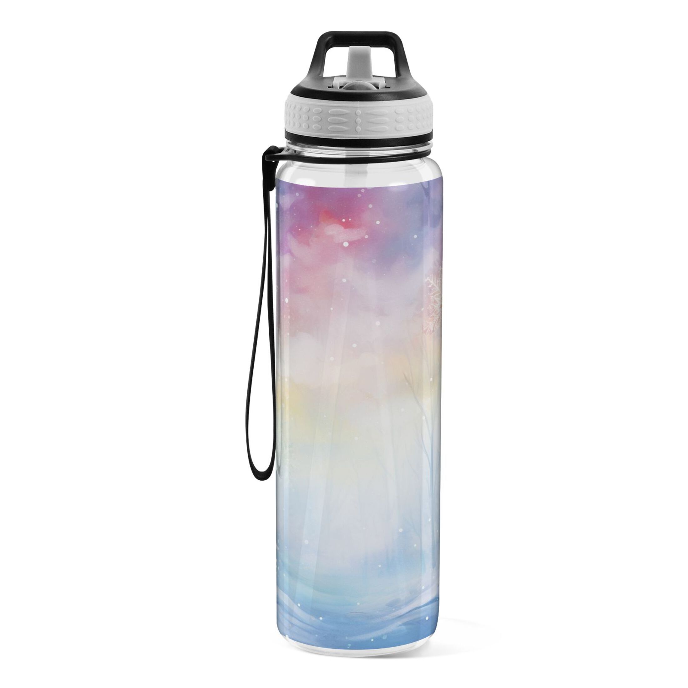 Snowflakes Winter 32oz Water Bottles with Straw Tritan Leakproof Sports Bottle BPA Free Clear for Fitness Gym Swimming Cycling