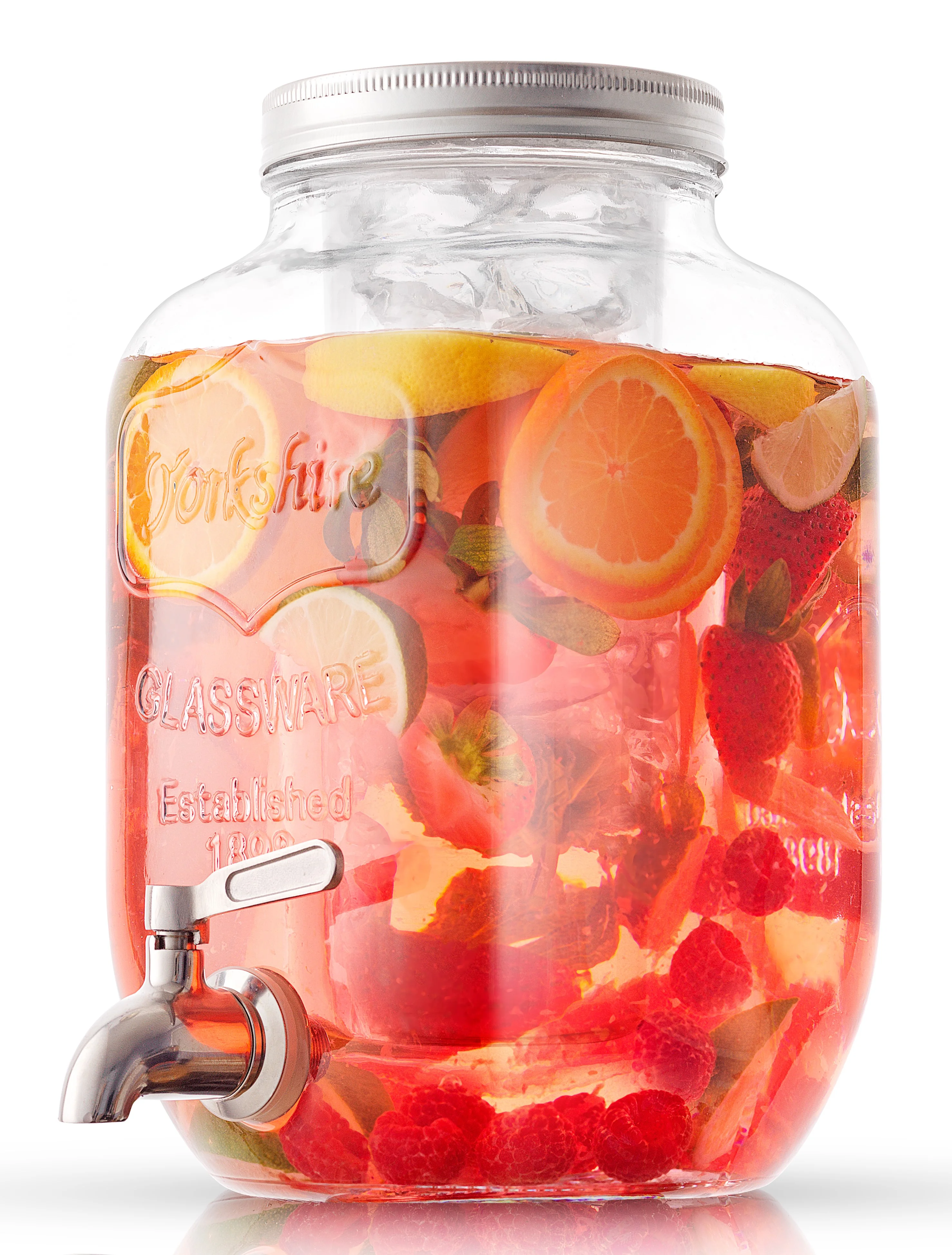 JoyJolt 1 Gallon Clear Glass Drink Dispenser with Spout PLUS Bonus Ice Infuser, & Fruit Infuser