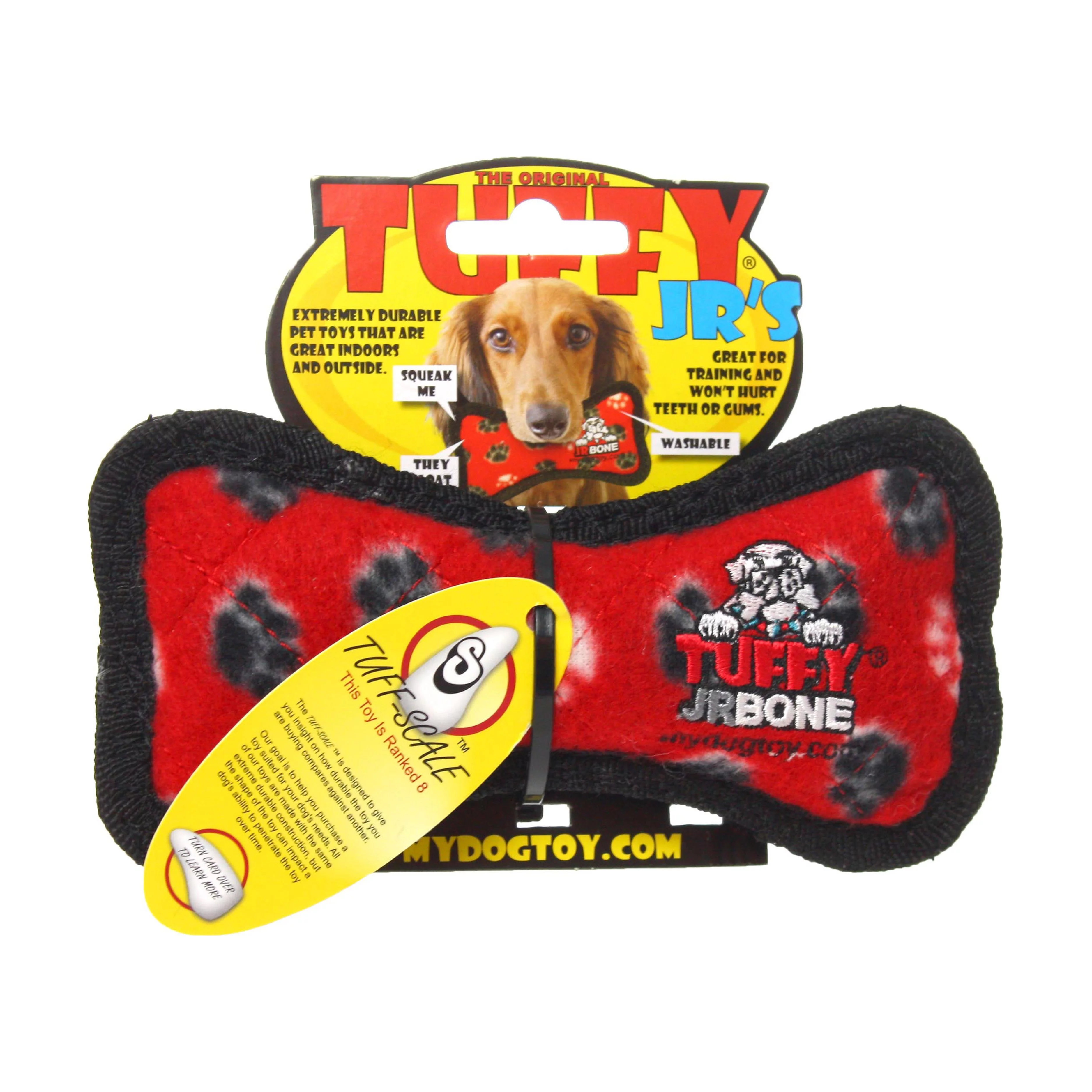 Tuffy Jr Bone Red Paw, Durable Dog Toy