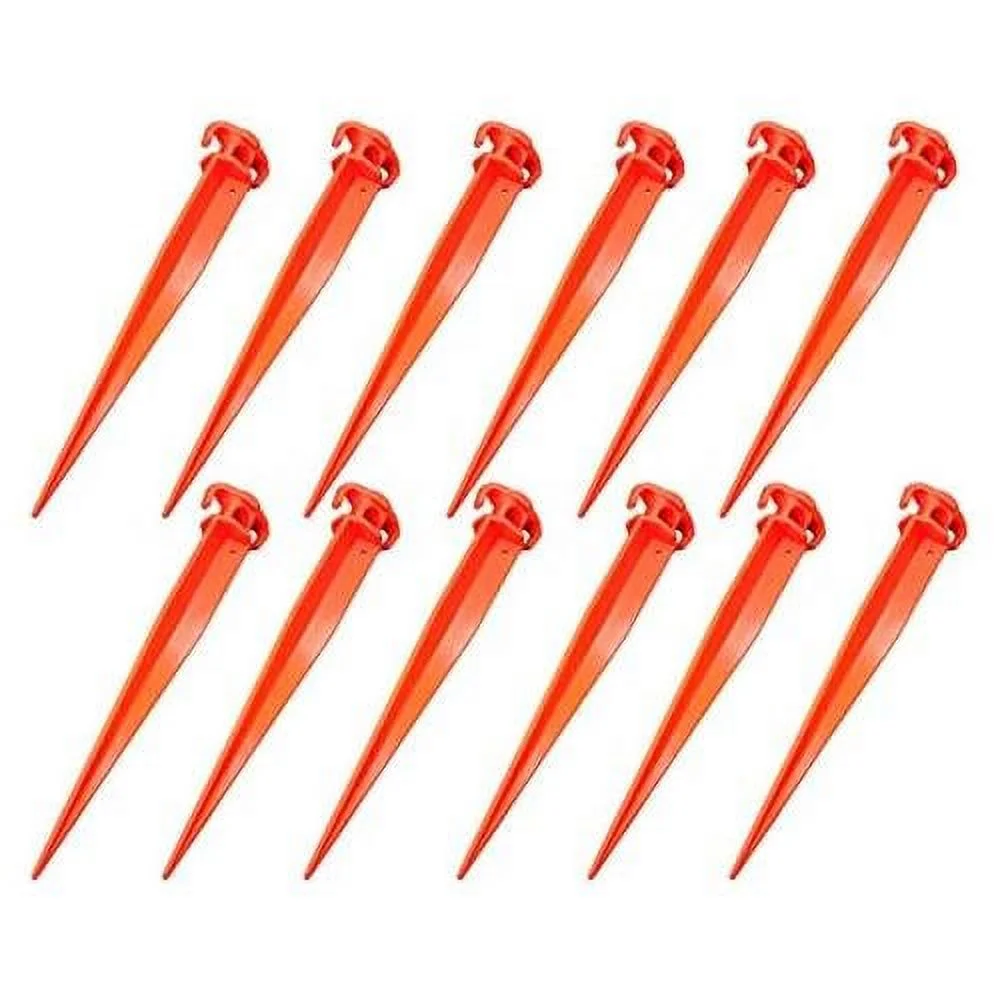 12 PCS Tent Pegs Garden Stakes Durable And Strong Plastic Tent Stakes For Beach Mat, Camping, Hiking, Garden, Landscape Stakes, Orange Stakes UV Resistant