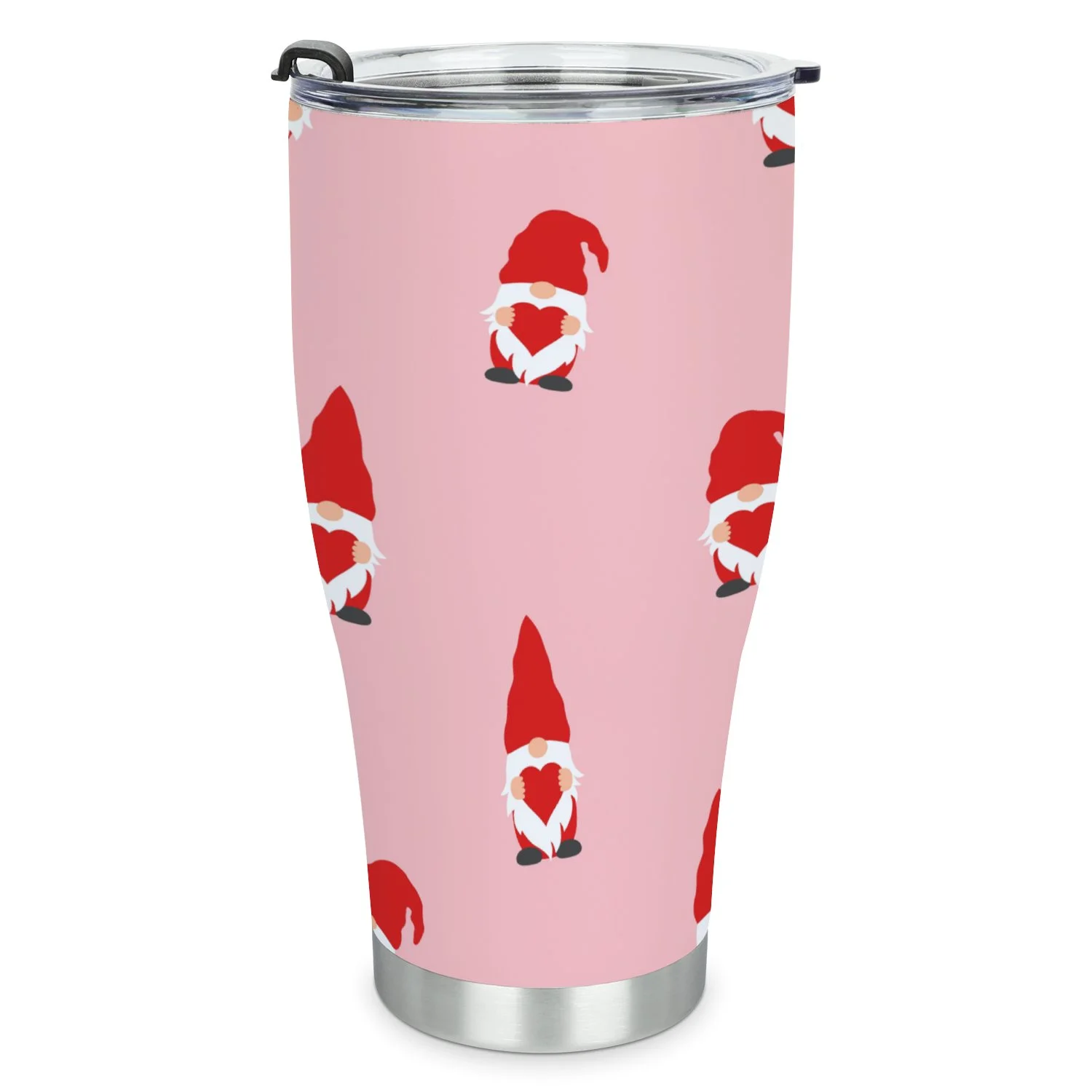 Hidove Stainless Steel Tumbler, Seamless Pattern with Cute Valentine Gnome 30oz Leak Proof & Stainless Steel Bottle for Hot & Cold Drinks - Coffee Travel Mug, Water Metal Canteen, Thermal Cup