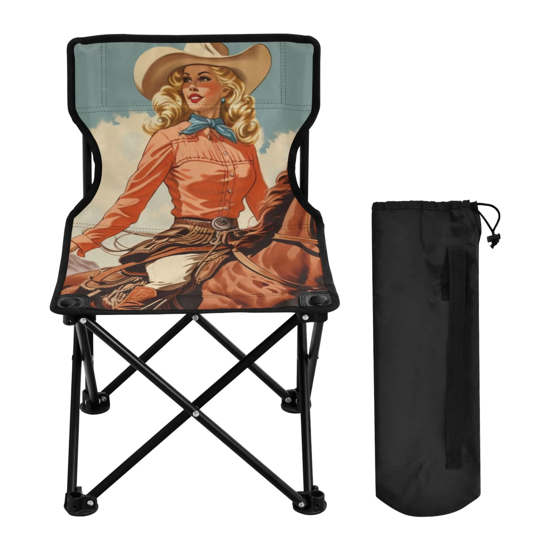 Girl with Horse Landscape Portable Camping Chair Outdoor Folding Beach Chair Fishing Chair Lawn Chair with Carry Bag Support to 220LBS