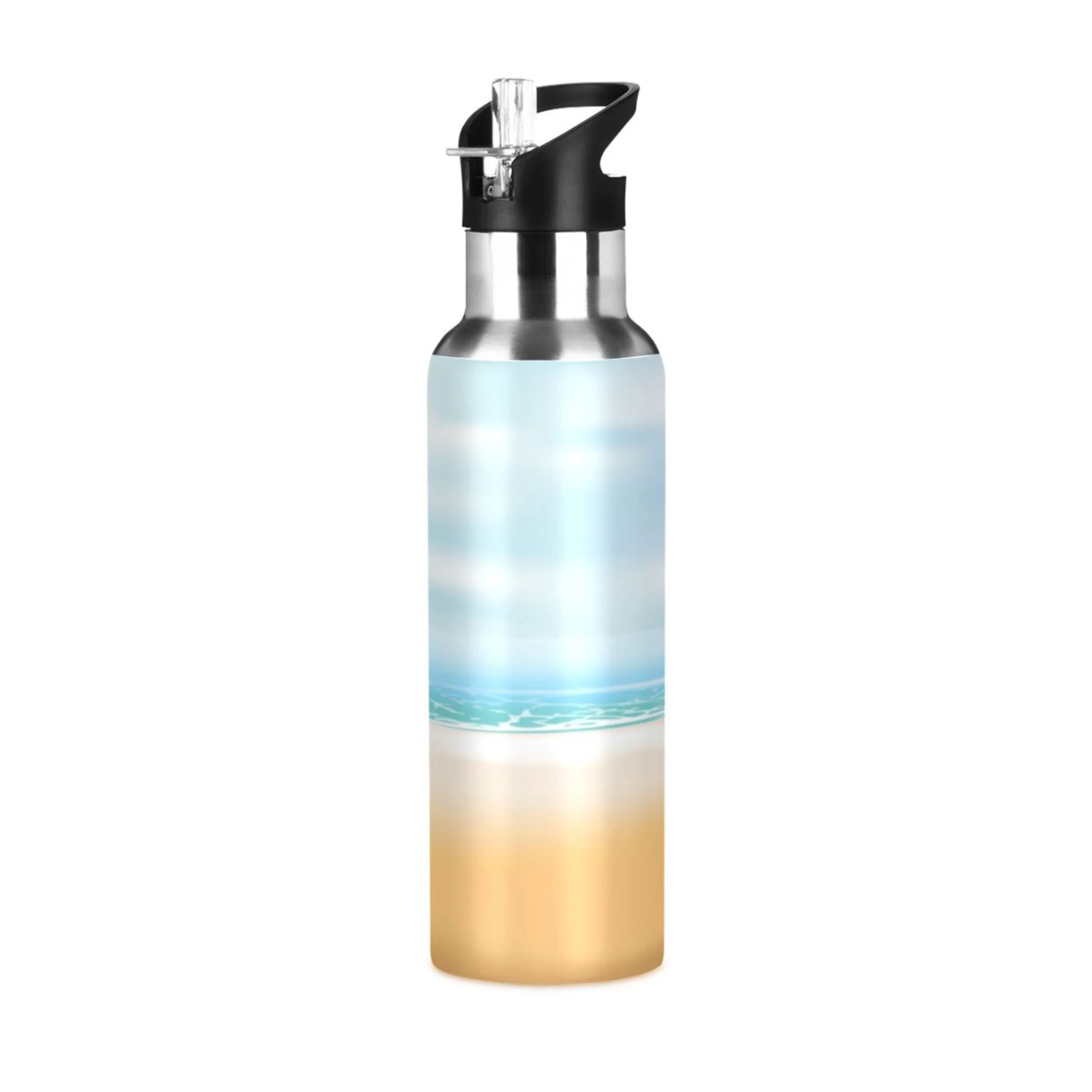 Beach Landscape Water Bottles Insulated Thermos Kids Stainless Steel Bottle with Straw Lid Flask Leakproof for Sports Gym 20 oz