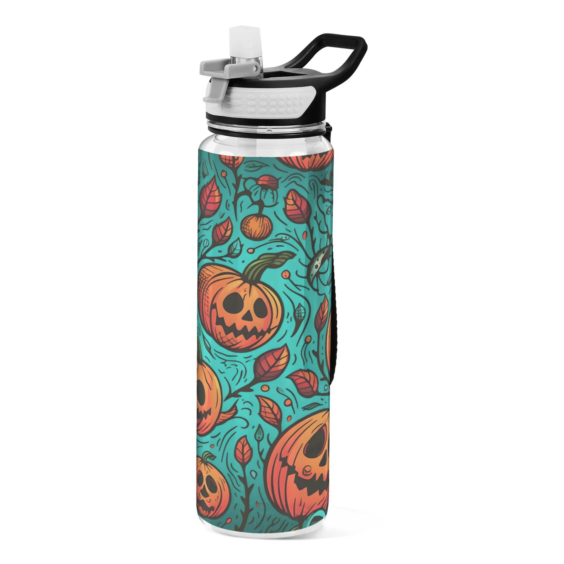 Pumpkins and Skeleton 32oz Water Bottles with Straw Tritan Leakproof Sports Bottle BPA Free Clear for Fitness Gym Swimming Cycling