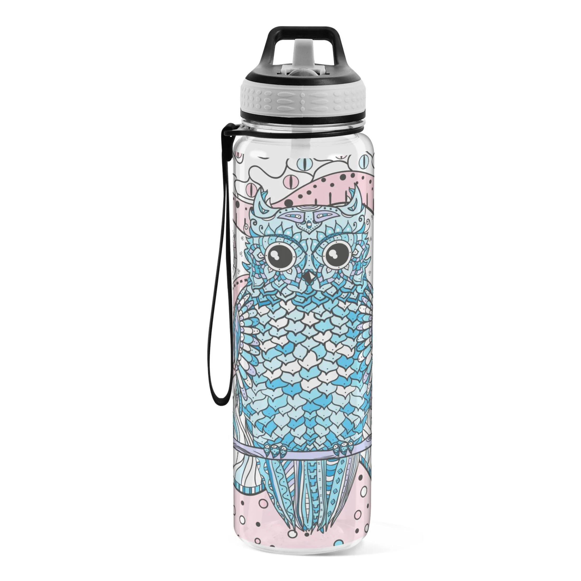Mandala Abstract Owl 32oz Sports Water Bottles Leakproof Tritan Bottle with Straw BPA Free Clear Bottle for Fitness Gym Outdoor Cycling