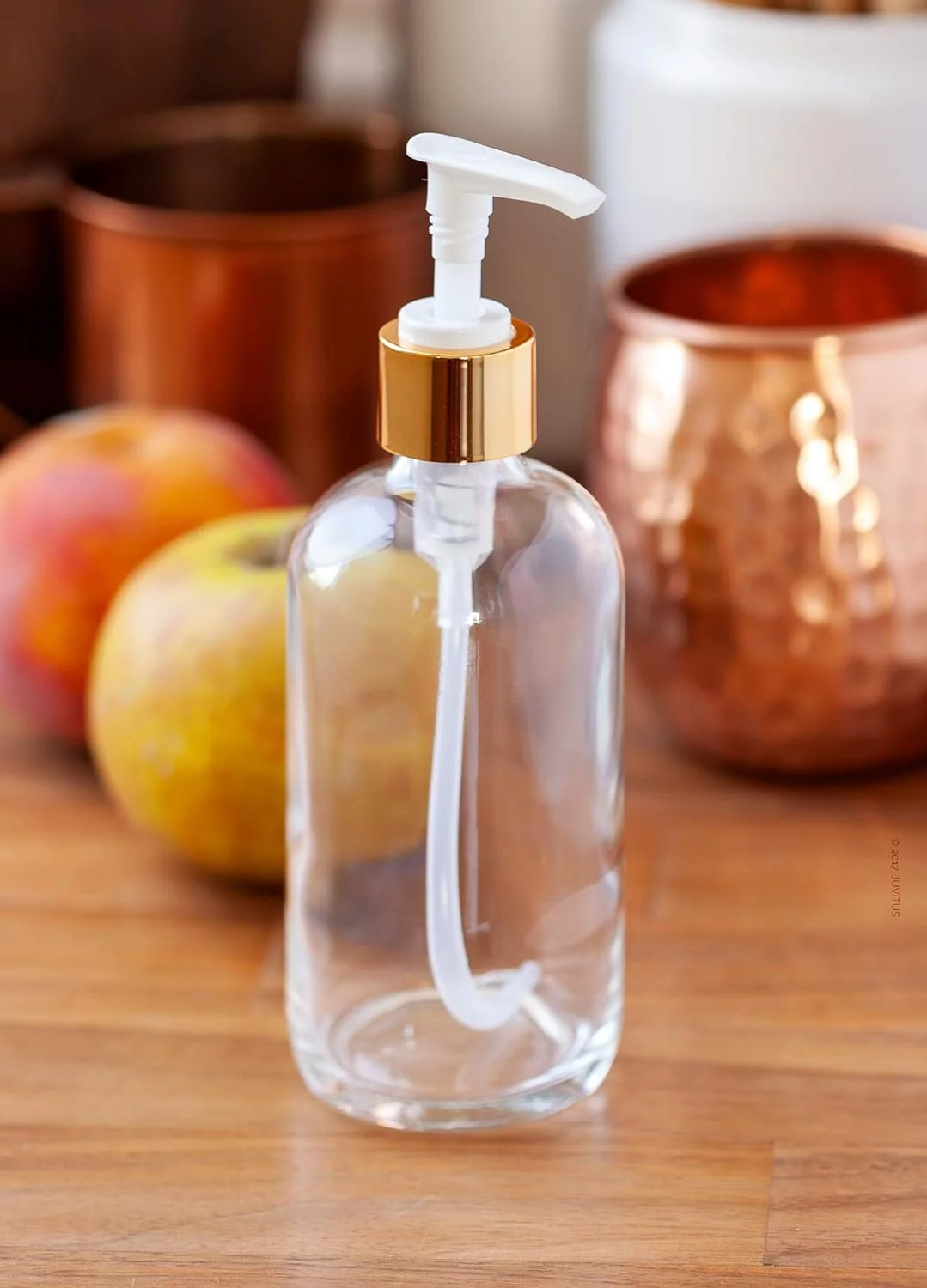 8 Oz Clear Round Thick Plated Glass Bottle With Pump (4 Pack)