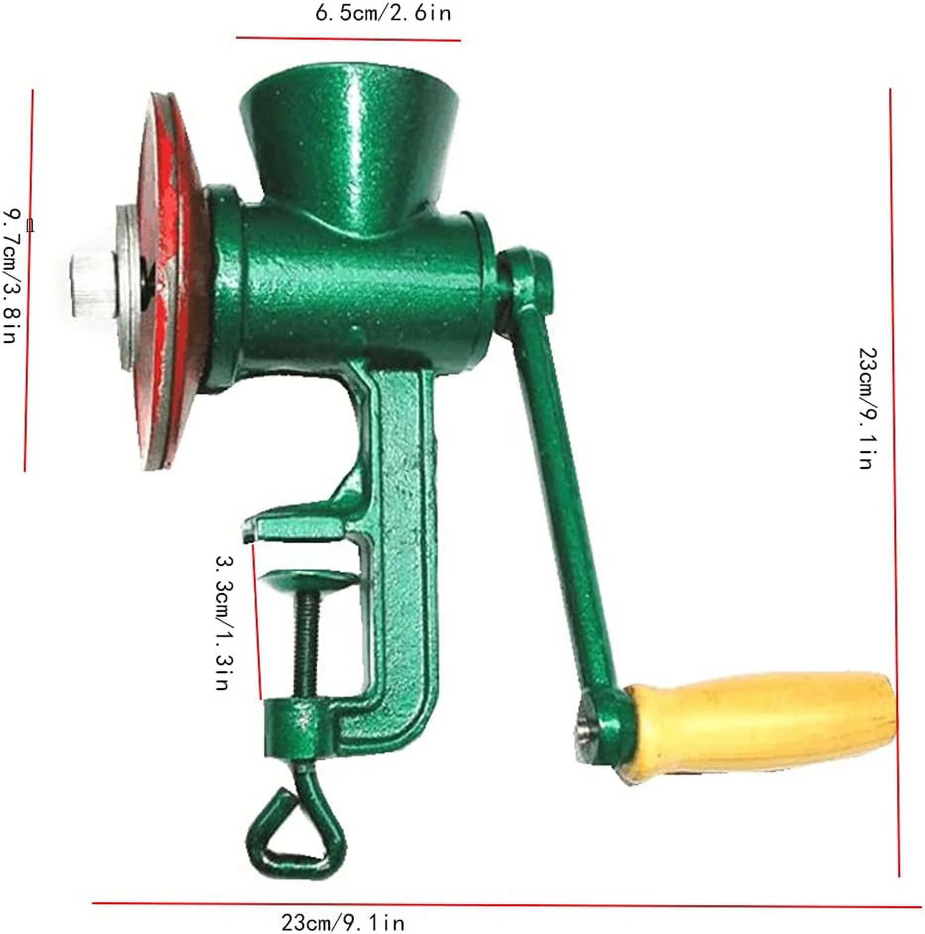 Loyalheartdy Manual Grinder Kitchen Cast-iron Wood Coffee Corn Wheat Nuts Grain Grinding Miller w/Hand Crank Green