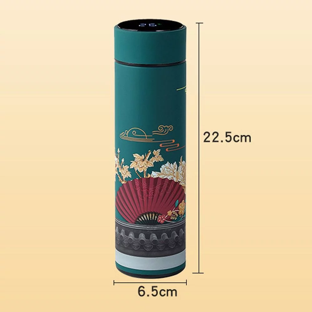 Creative Temperature measurement Vacuum Flasks Miniature Water Bottle Premium Travel  Mug Chinese Style Intelligent Temperature Display Thermos cup BLUE