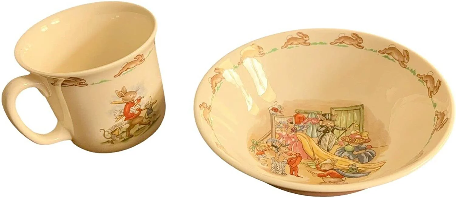 1936 Royal Doulton Bunnykins English Fine Bone Cereal Bowl & Cup New