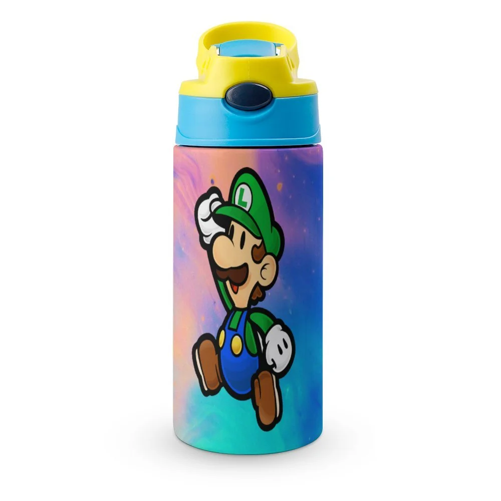 Luigi's Mansion Game Kid's Insulated Water Bottle With Straw Vacuum Stainless Steel Cup Leak-Proof Children Toddler Thermoses