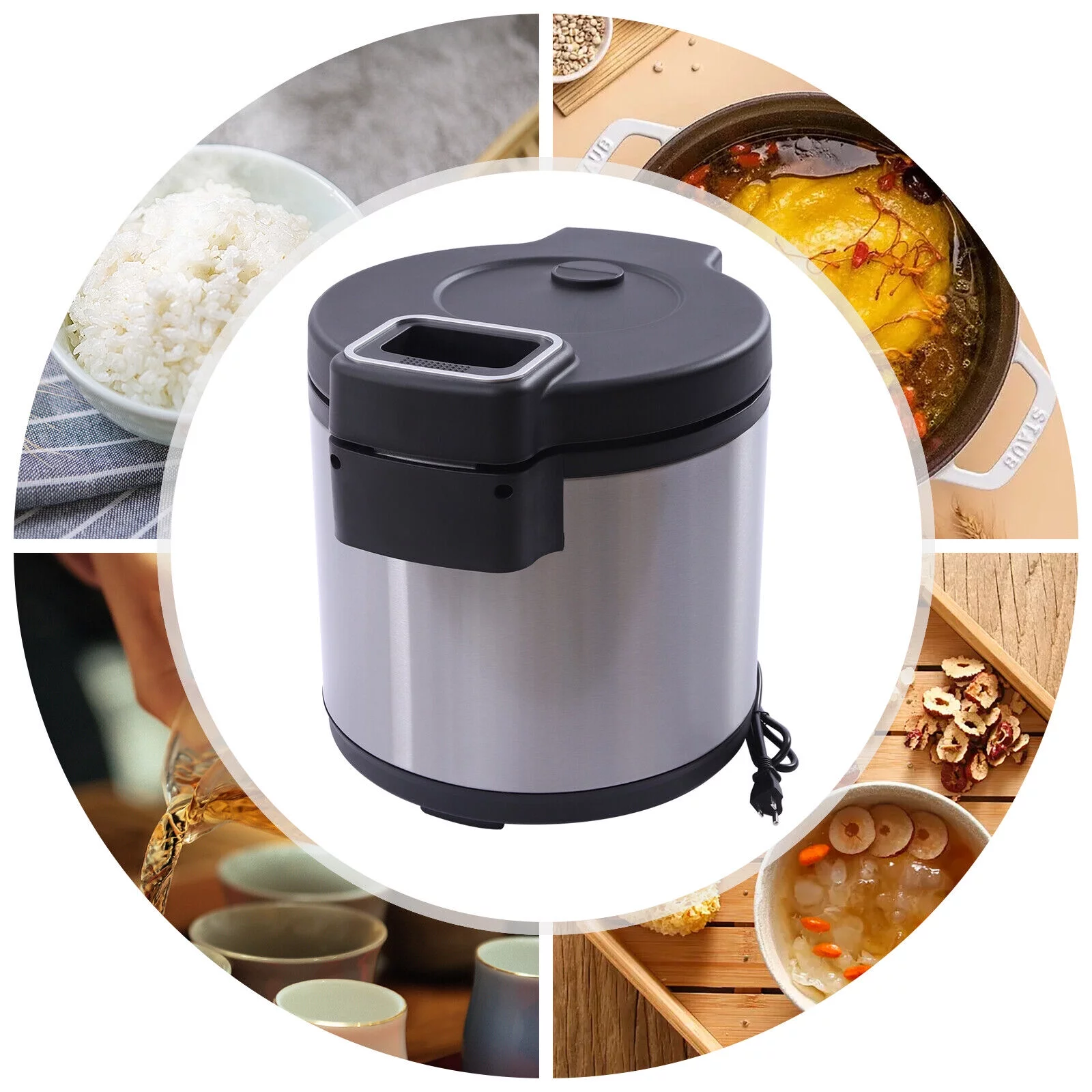ZhdnBhnos 19L/20QT Commercial Electric Rice Warmer Heater Non-stick Inner Pot Stainless Steel Dual Temperature Control 110V 110W