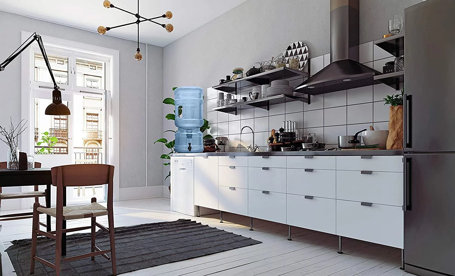 BPA FREE Water Dispenser Base with Spigot & 5 Gallon Water Jug Set - Transparent Blue - For Countertops or Stands - Complete Set