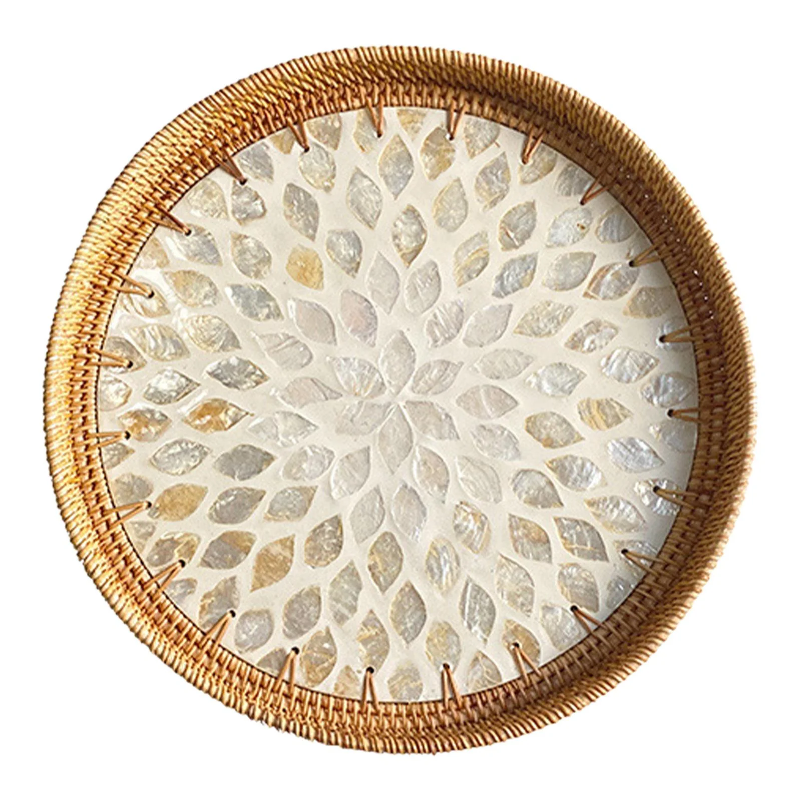 Esquirla Rattan Serving Basket Cake Snacks Tray Home Decorative Kitchen Organizer Woven Basket Snack Serving Plate for Bread Breakfast Gold