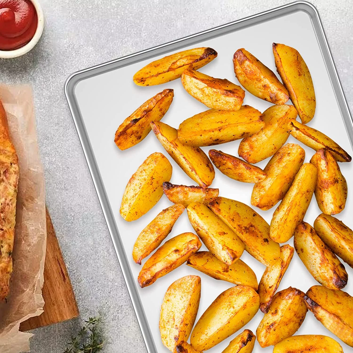 2 Pcs Sheet Pan Set Cookie Sheet Cooking Baking Sheet Toaster Oven Pans Stainless Steel Tray Barbeque Grill Pan Rectangle and Dishwasher Safe, 9 x 7 x 1 Inches