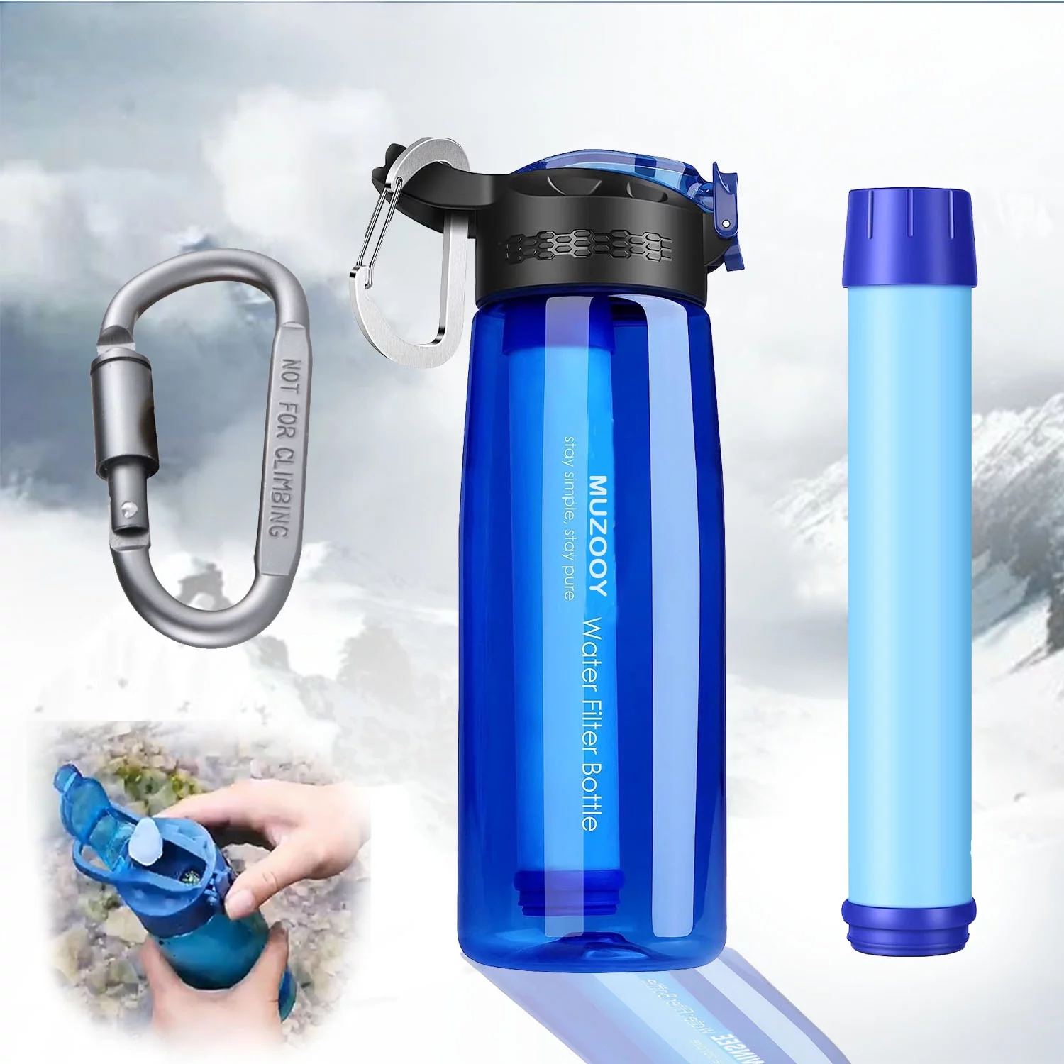 MUZOOY Filtered Water Bottle, Portable Filtered Water Bottle for Travel Filtration System Backpacking and Travel for International Travel Sport Camping
