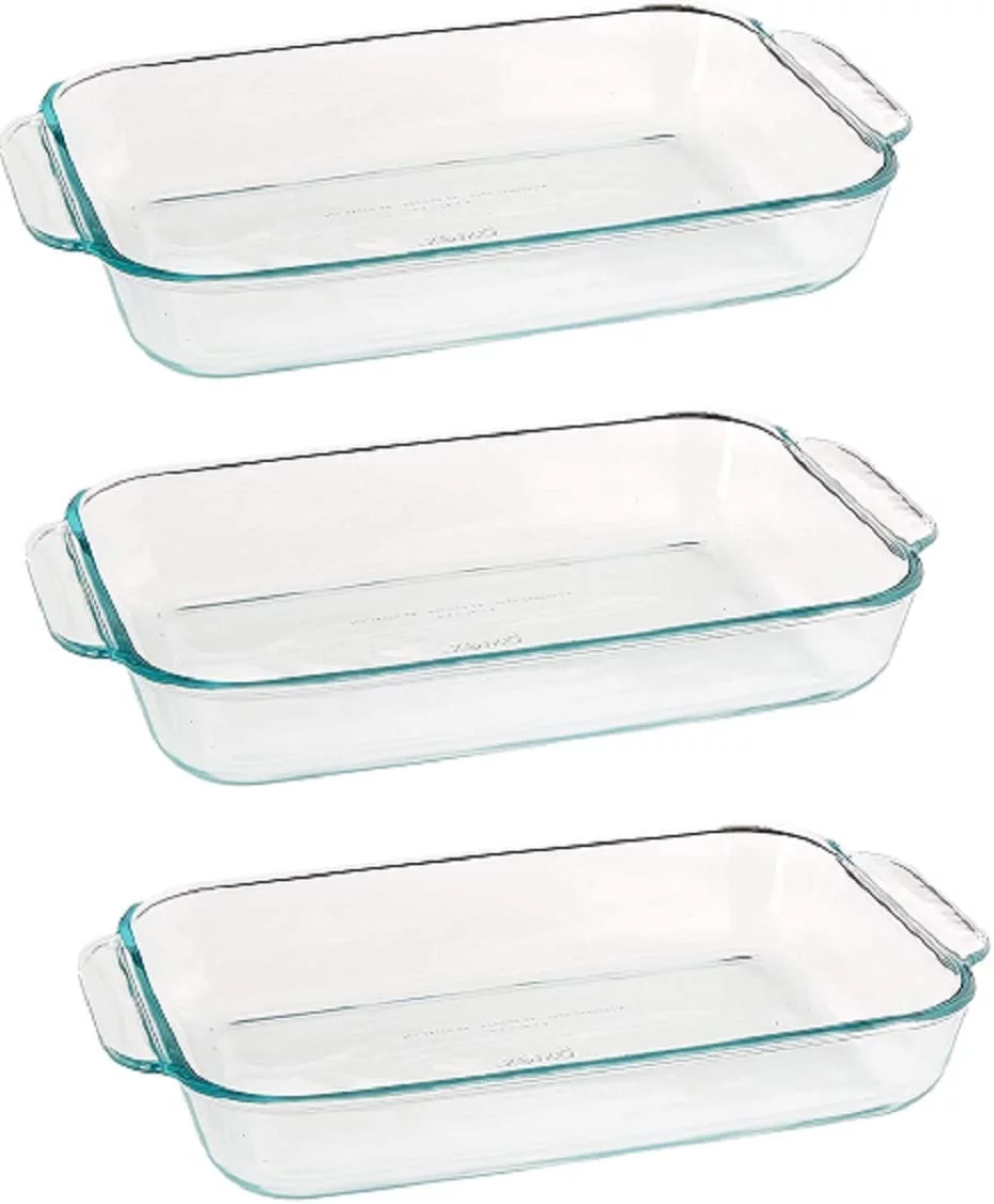 Pyrex Basics 2 Quart Oblong Glass Baking Dish, Clear 7 x 11 inch (Set of 3)