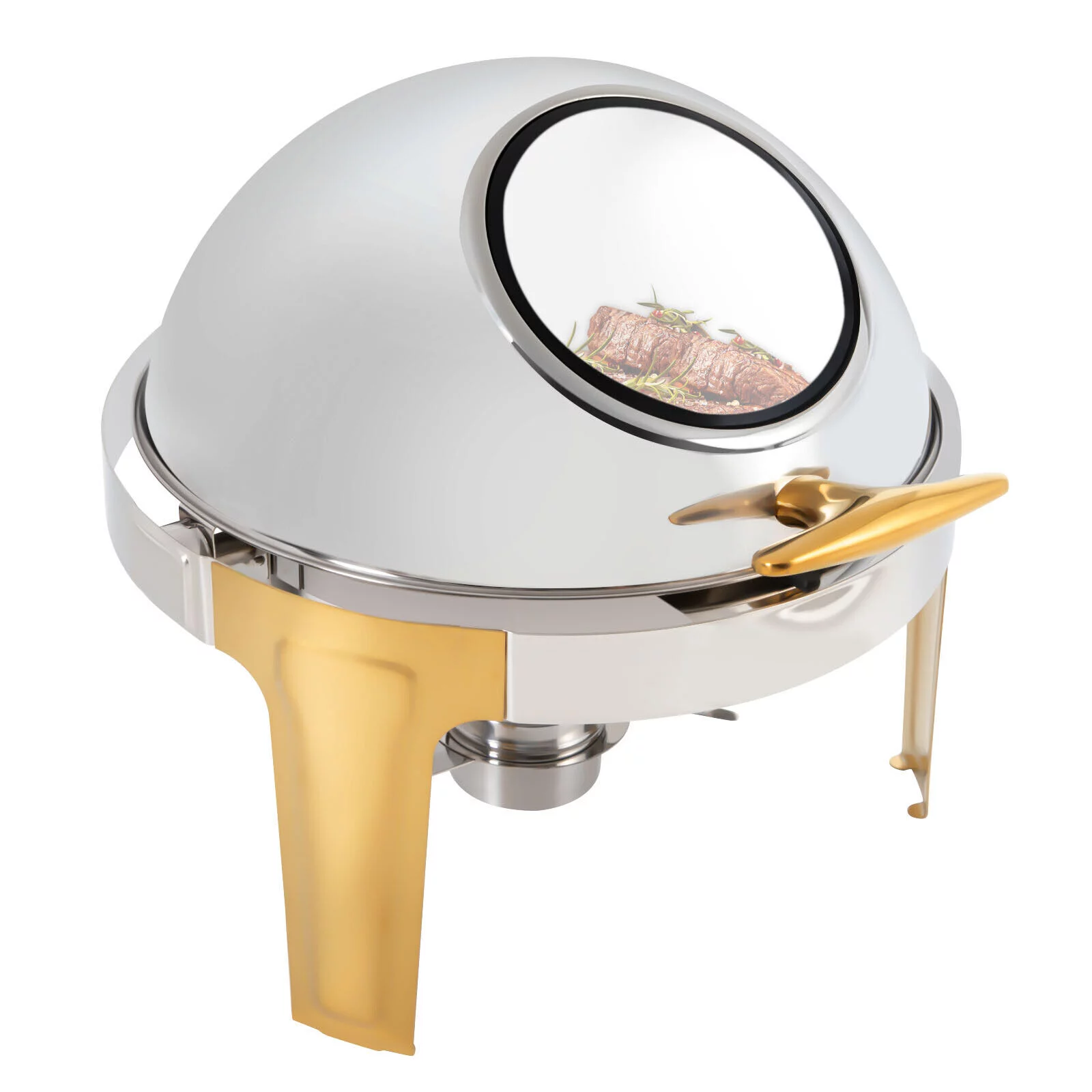 6.3 Quart Roll Top Chafing Dish Set Round Stainless Steel Buffet Warmer Chafer