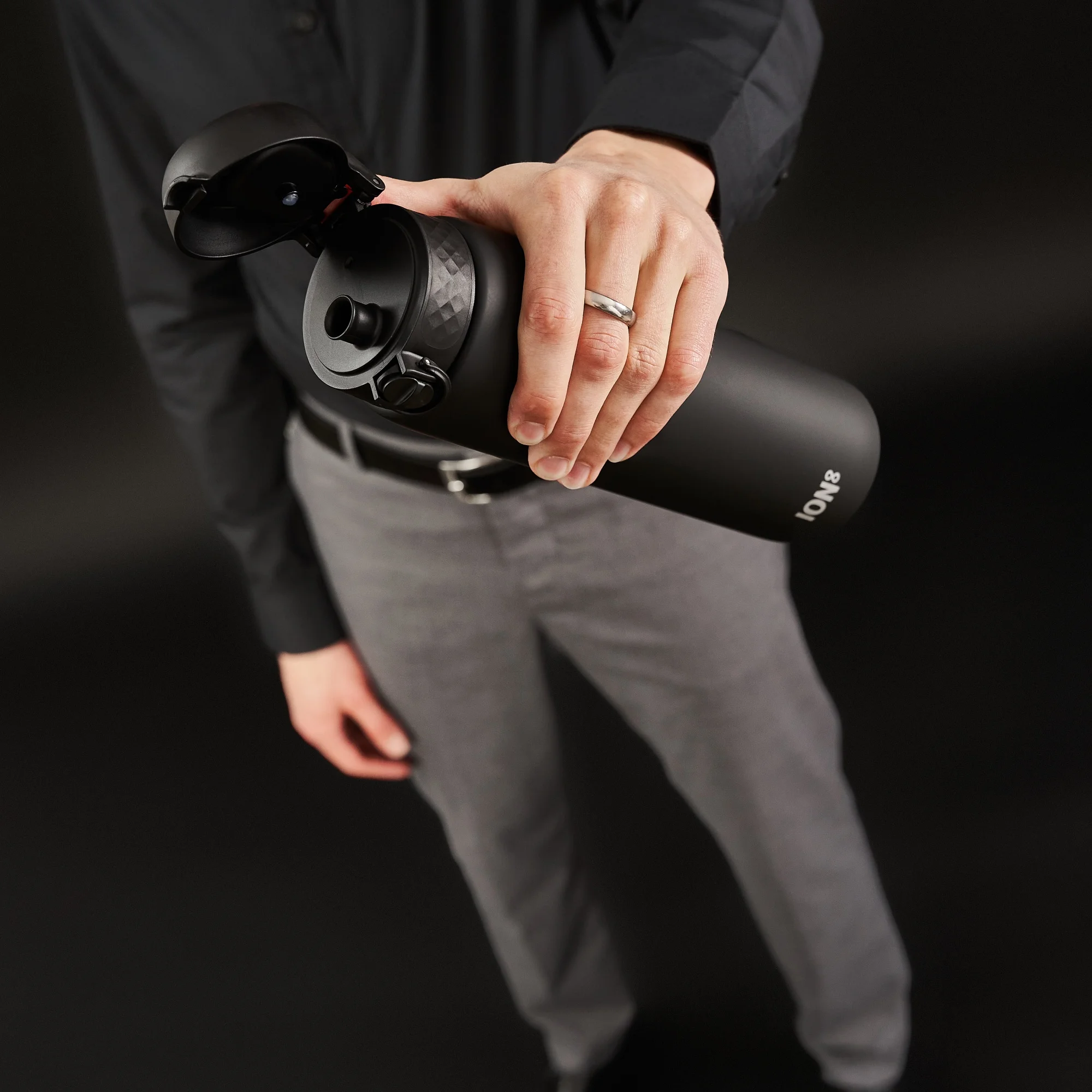 ION8 Leak Proof Flip-Top 1 Litre Water Bottle, BPA Free, Dishwasher-Safe, Black, 1000ml (32oz)