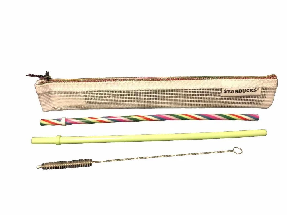 Starbucks Venti 24oz Reusable Straw & Brush Set - Candy Cane & Lime Green Straws With Pouch