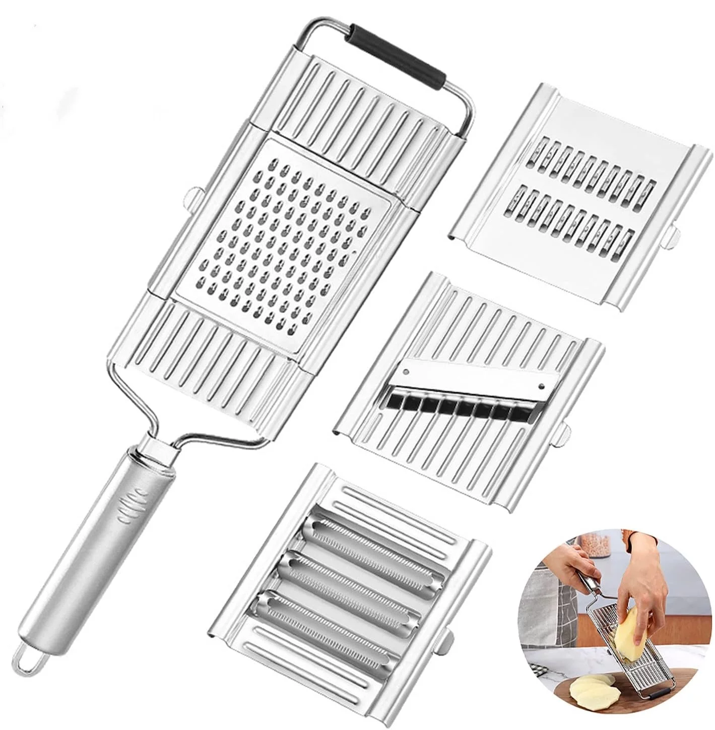 Multifunctional Food Cutter Multi-Purpose Vegetable Slicer Cuts Chopper Grater Stainless Steel Shredder Cutter，Hand-held Shredder Cutter Grater Slicer