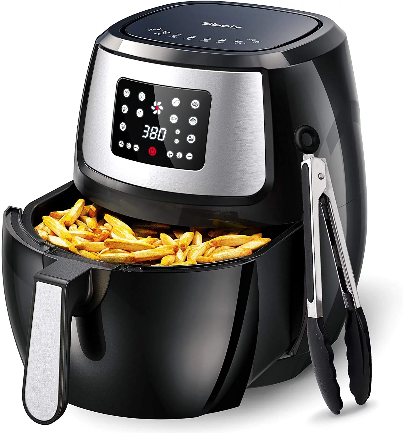 Sboly 8 in 1 Air Fryer, 8.9 Qt with LCD Digital Touch Screen including Cooking Tongs and Recipe Book, Airfryer with Water-based Non-stick Coating Grill Shelf and Frying Basket